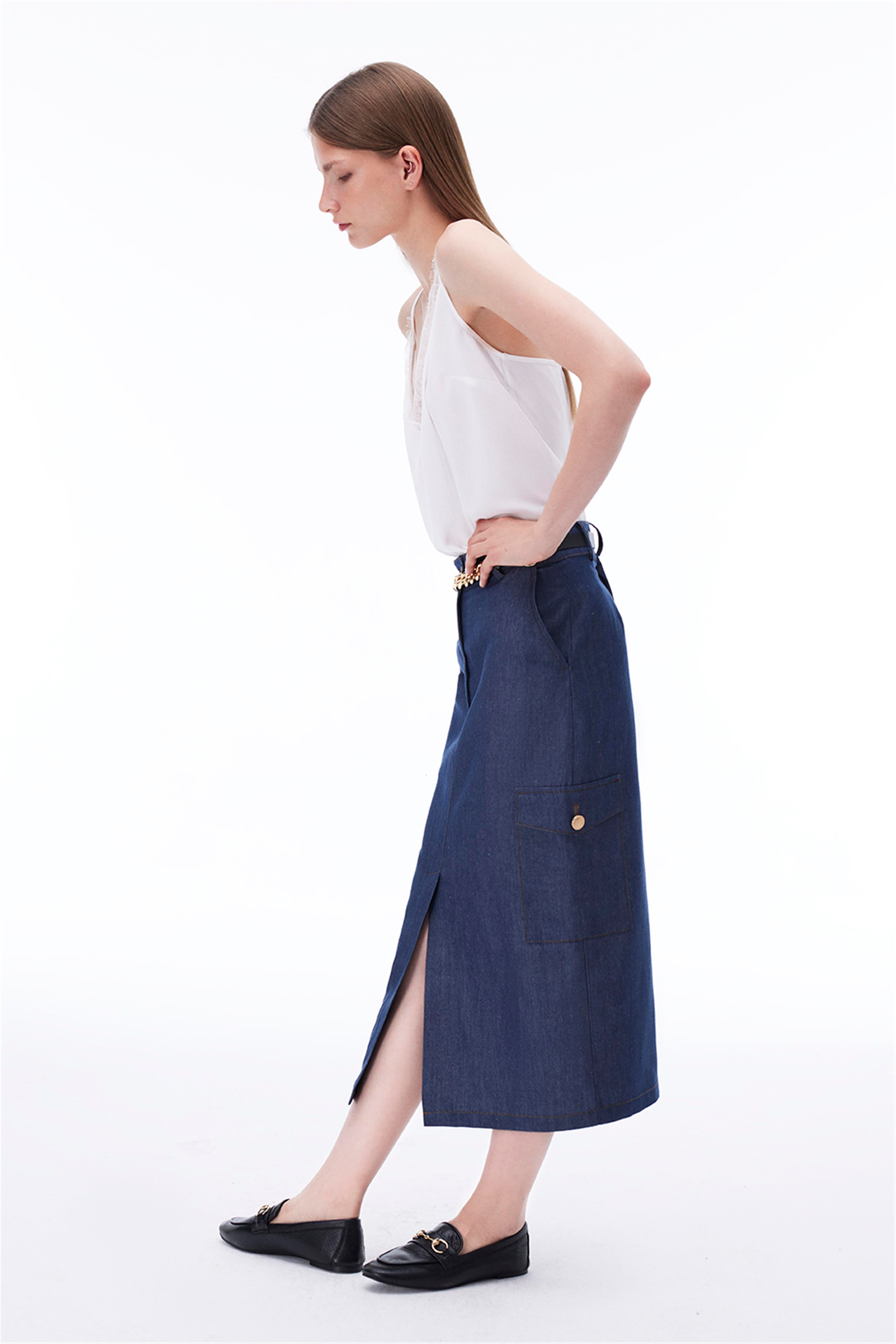 Latibule Regular Fit Midi Boy Indıgo Etek