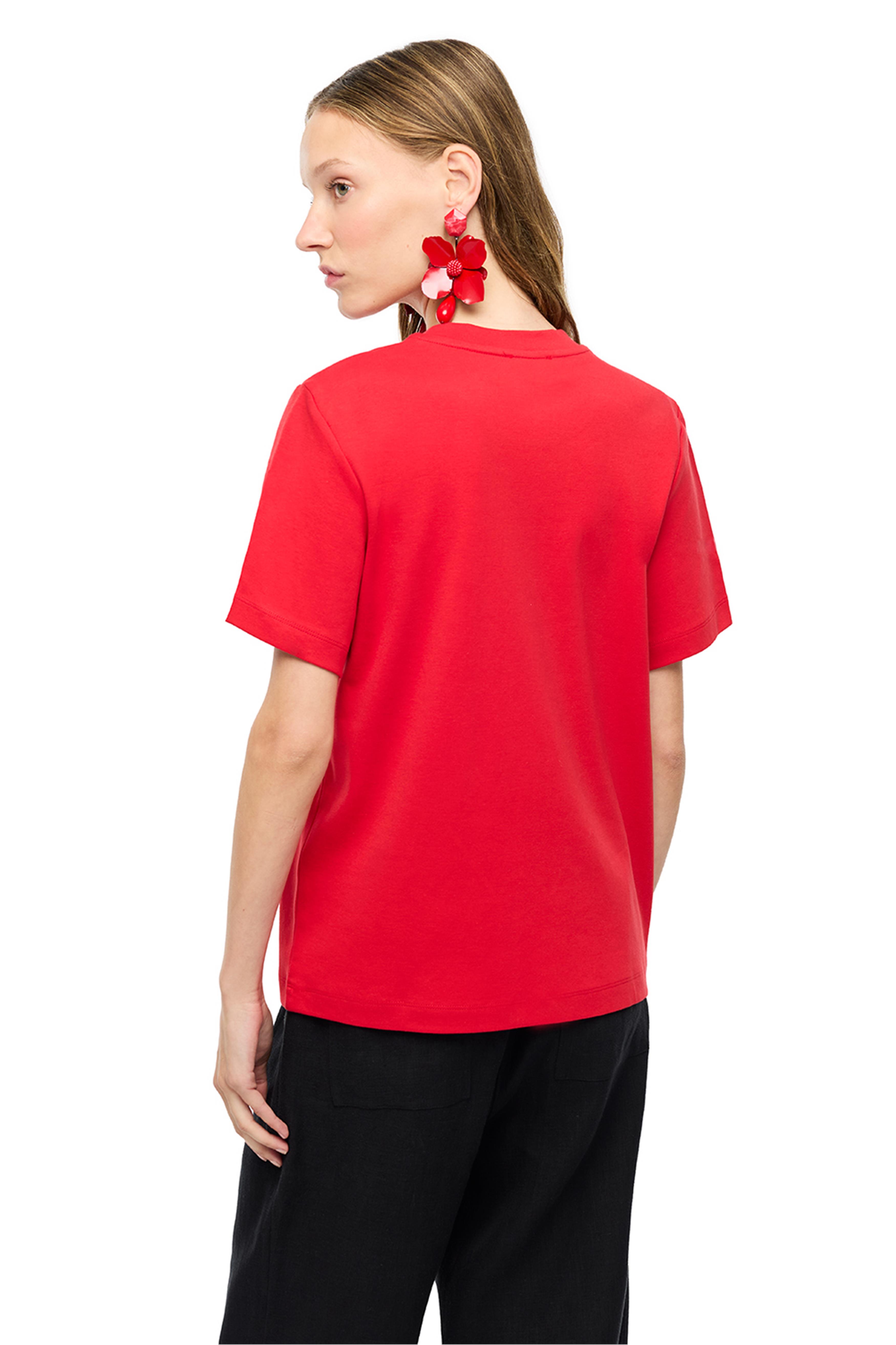 Makis Kırmızı Renk Rahat Kalıp Bisiklet Yaka Takma Kol Tişört