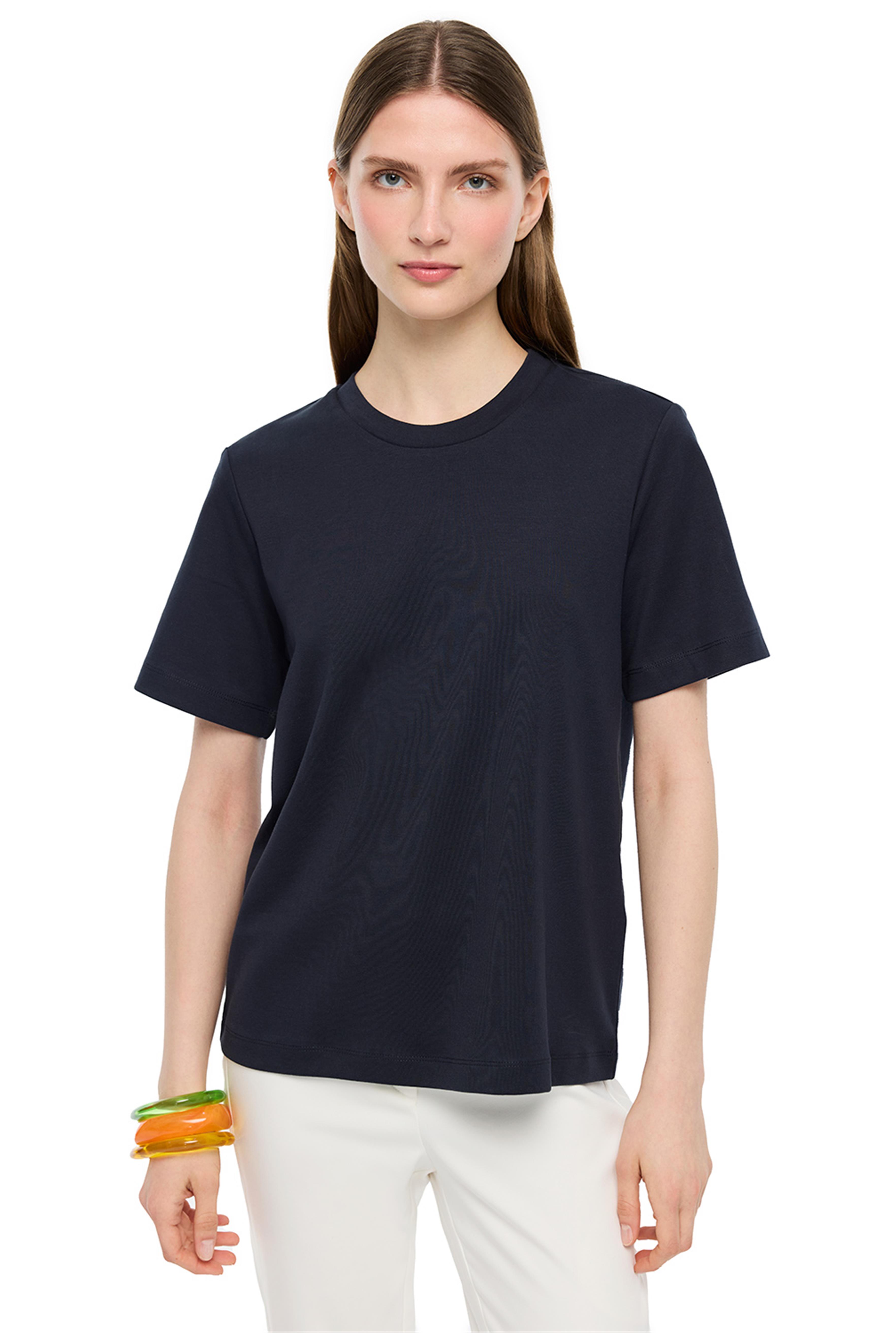 Makis Lacivert Renk Rahat Kalıp Bisiklet Yaka Takma Kol Tişört