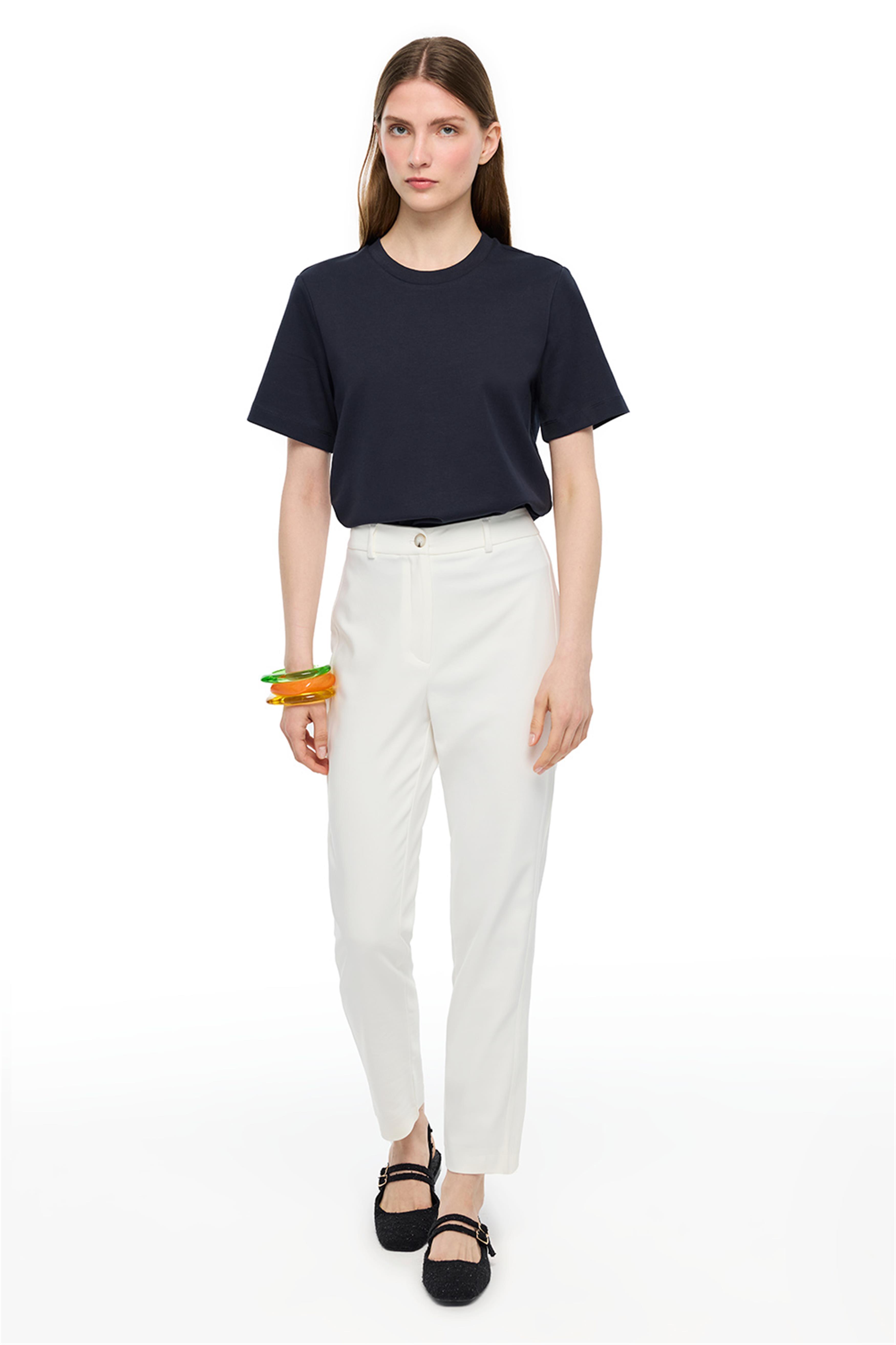 Makis Lacivert Renk Rahat Kalıp Bisiklet Yaka Takma Kol Tişört