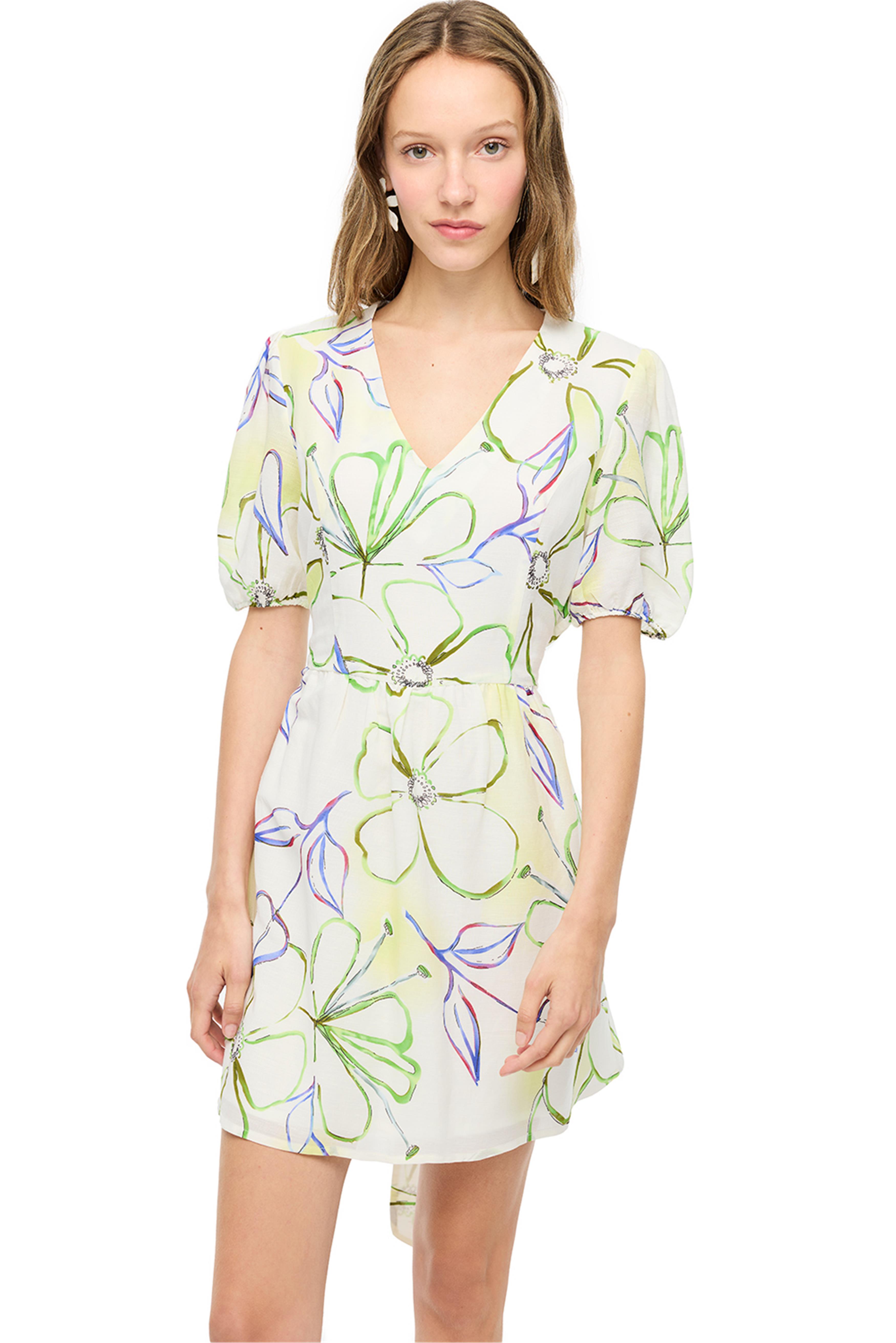 Marles Çiçek Desenli Sıfır Kol Çok Renkli Elbise