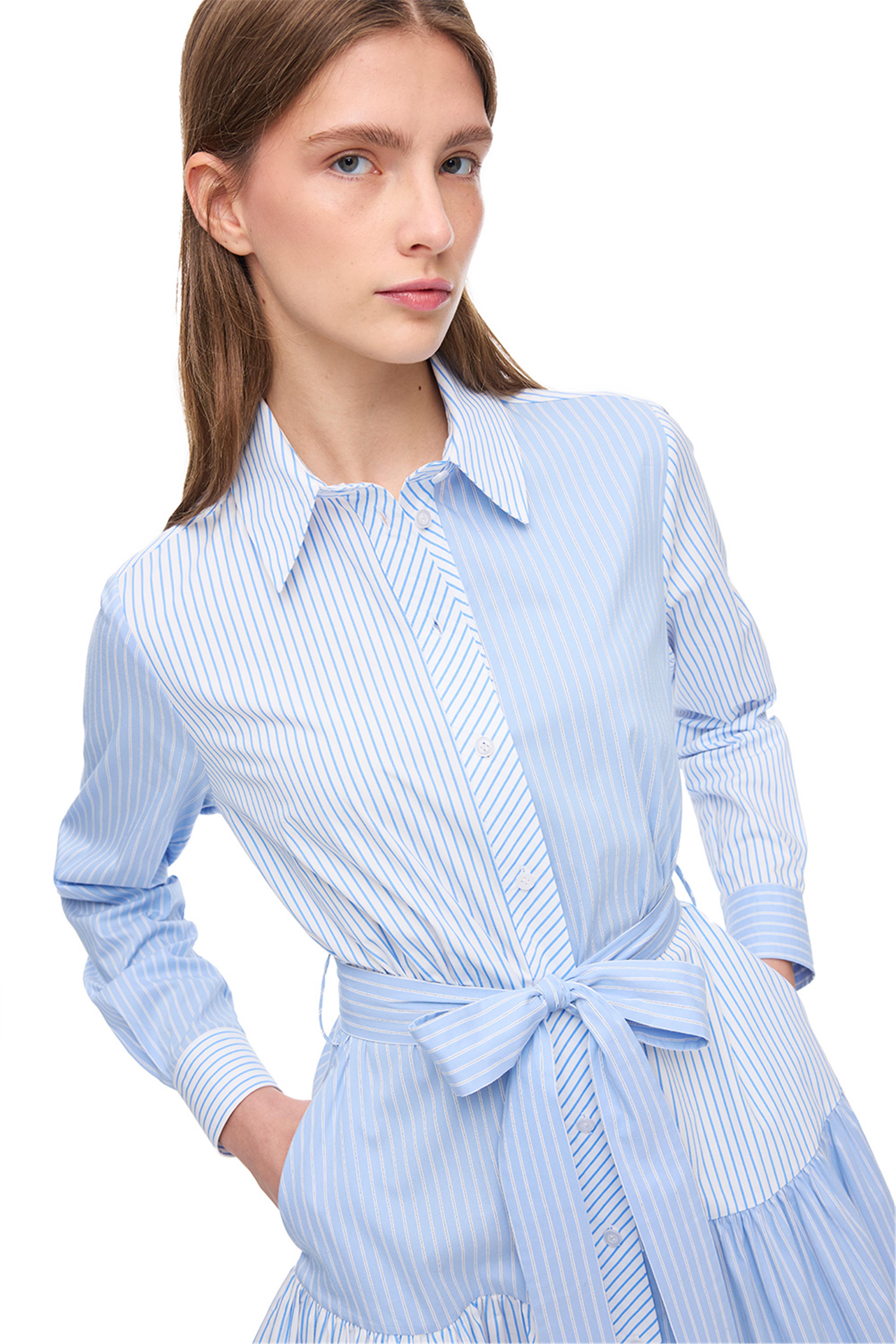 Mavi Beyaz Bowens Regular Fit Çizgili Mini Boy Elbise