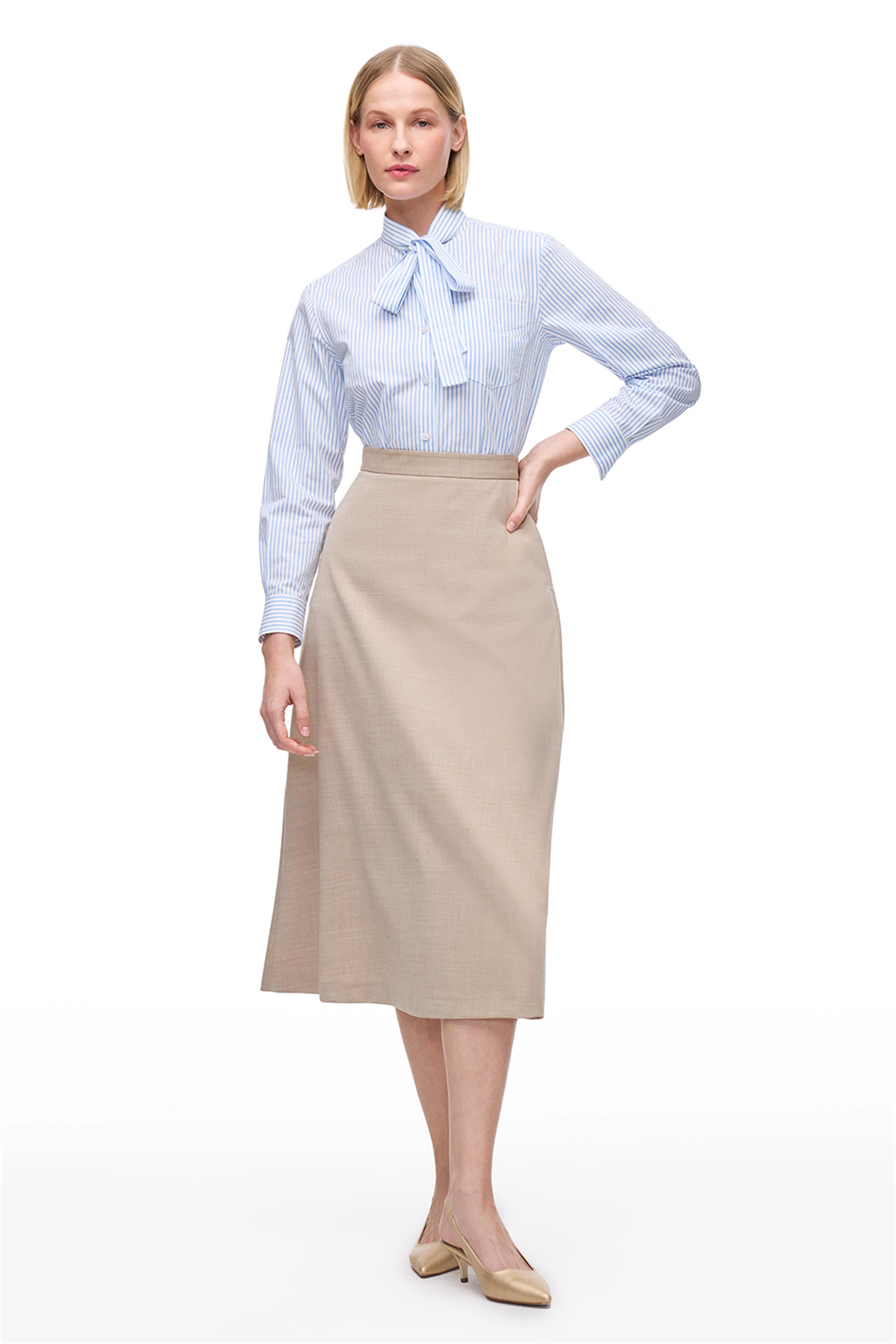 Mavi Beyaz Çizgili Düşük Kollu Pamuklu Gömlek