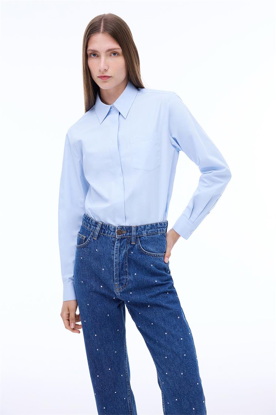 Mavi Klasik Yaka Gömlek