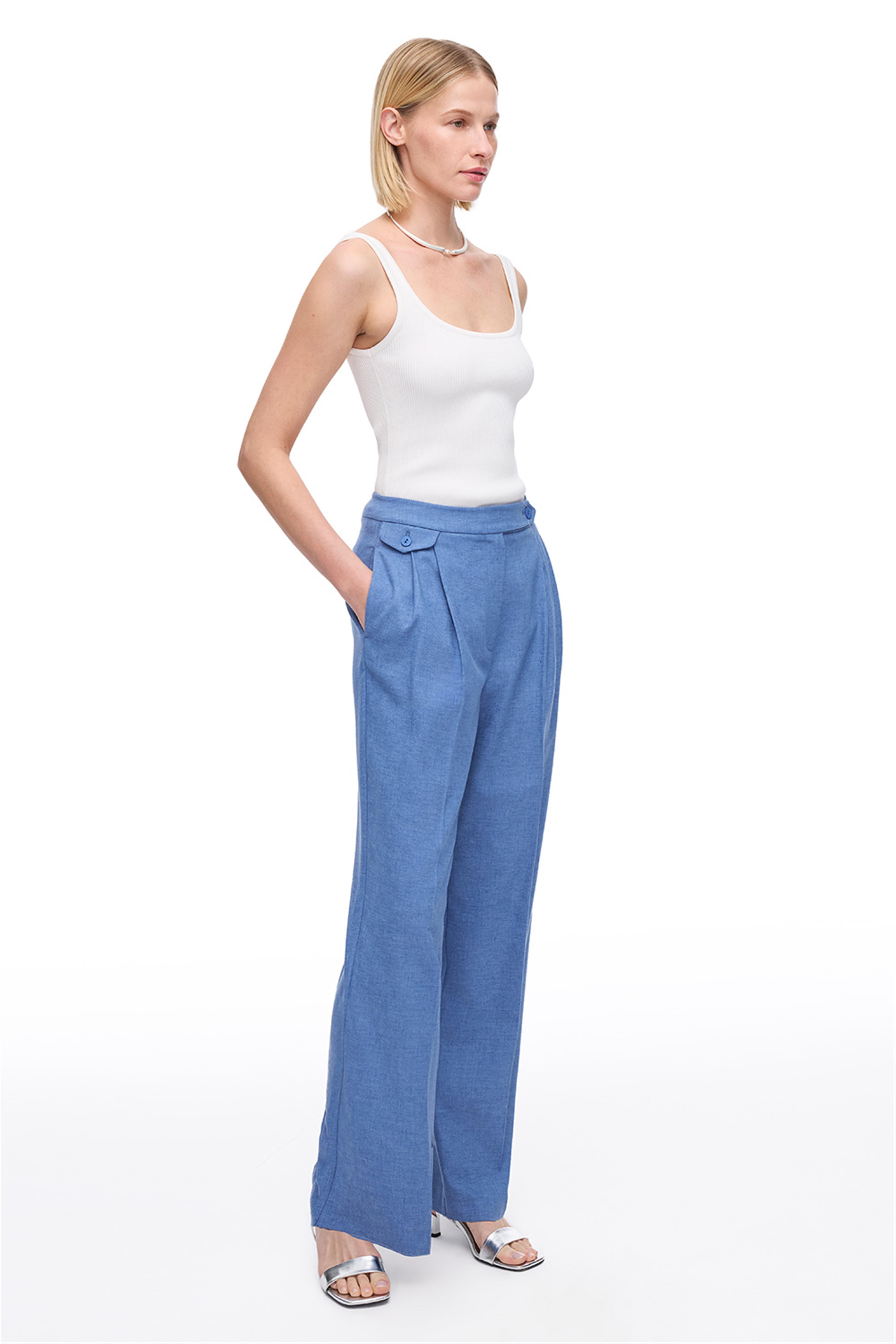 Mavi Yüksek Bel Pantolon