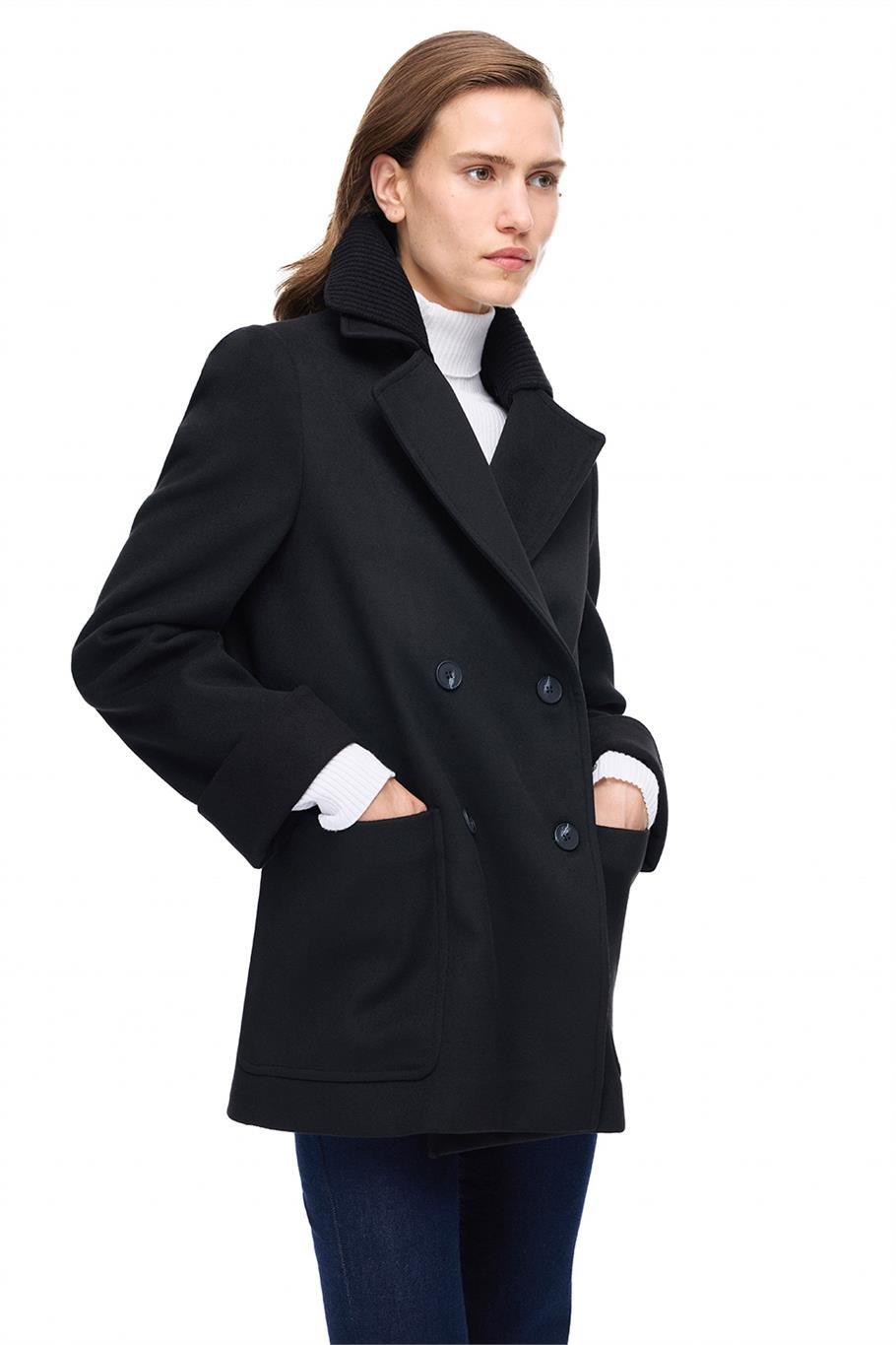 Mona Regular Fit Kısa Boy Takma Kol Erkek Yaka Siyah Renk Kadın Kaban