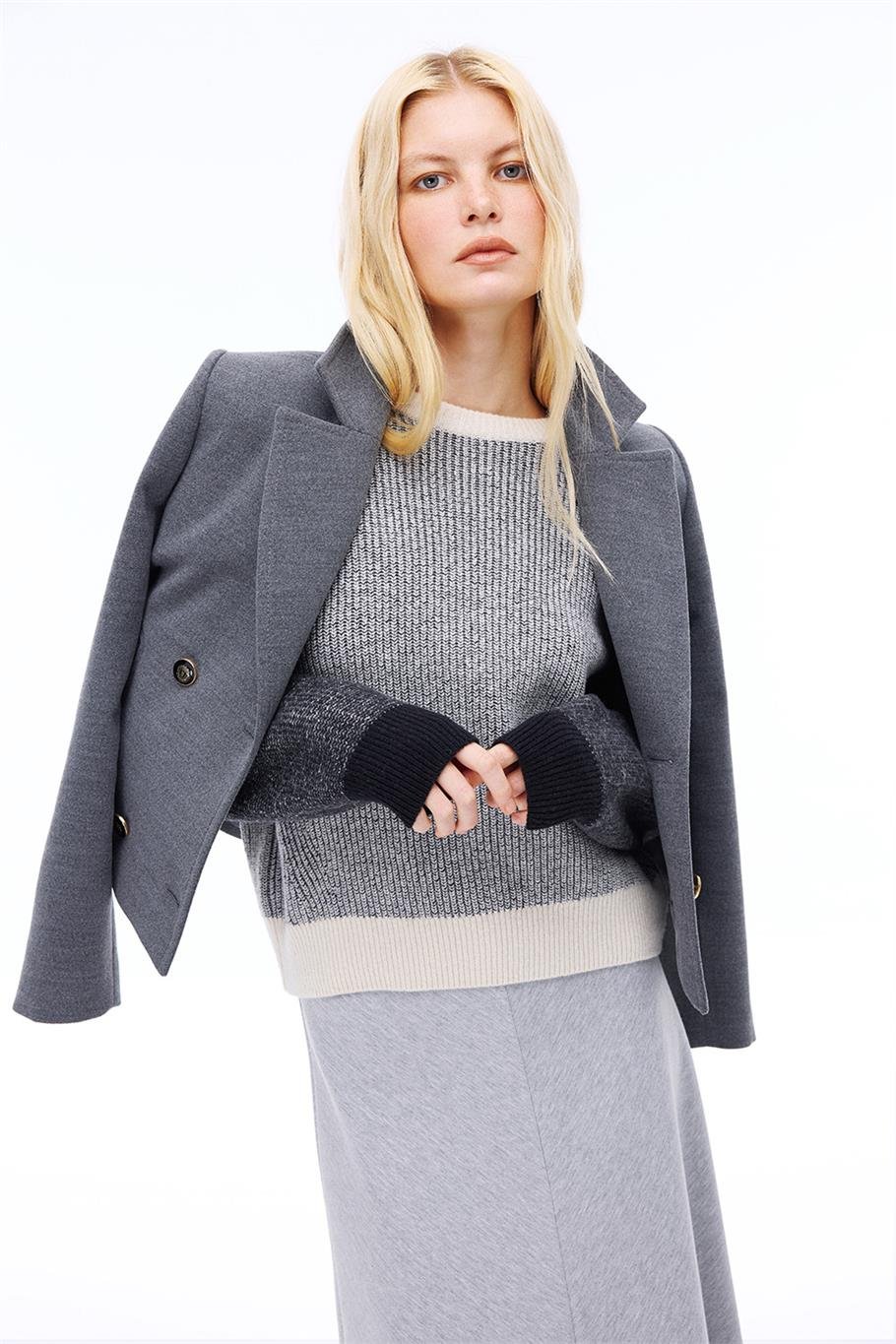 Mona Regular Fit Kısa Boy Takma Kol Erkek Yaka Antrasit Kaban