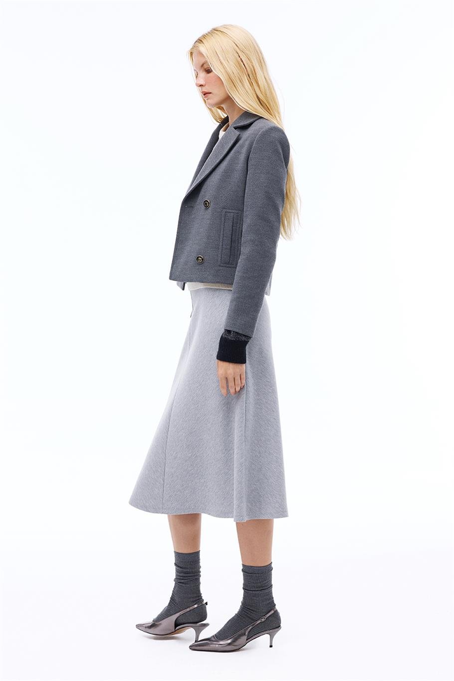 Mona Regular Fit Kısa Boy Takma Kol Erkek Yaka Antrasit Kaban