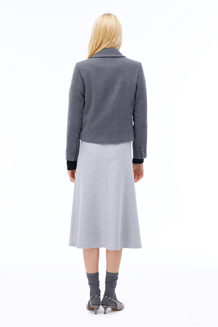 Mona Regular Fit Kısa Boy Takma Kol Erkek Yaka Antrasit Kaban