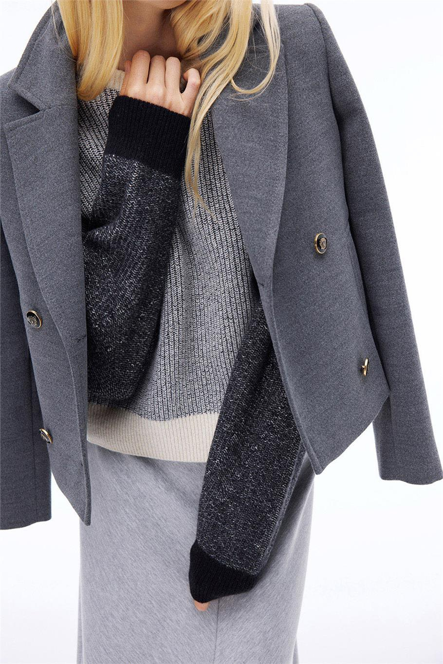 Mona Regular Fit Kısa Boy Takma Kol Erkek Yaka Antrasit Kaban