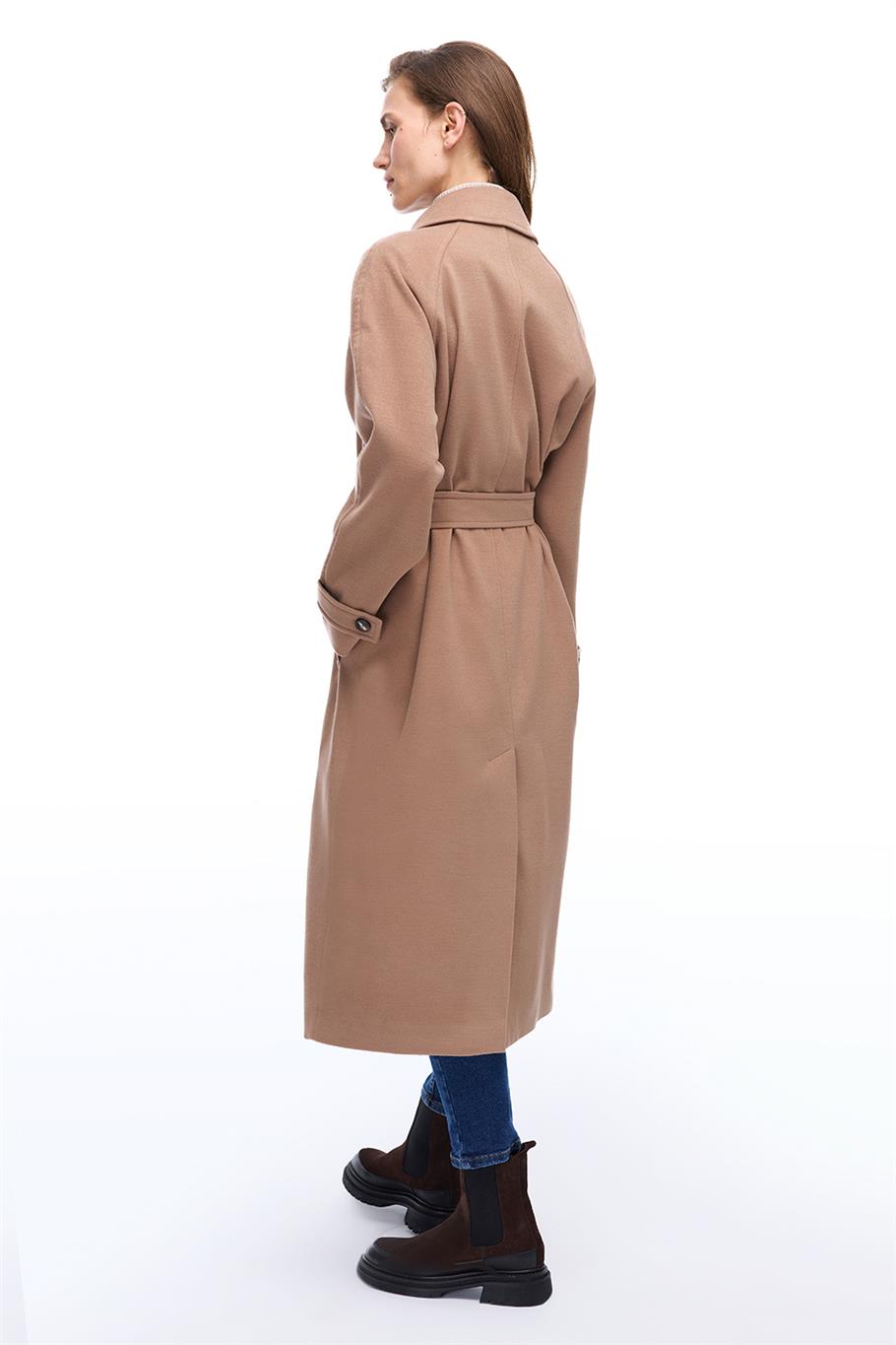 Mona Regular Fit Midi Boy Takma Kol Erkek Yaka Devetuyu Kaban