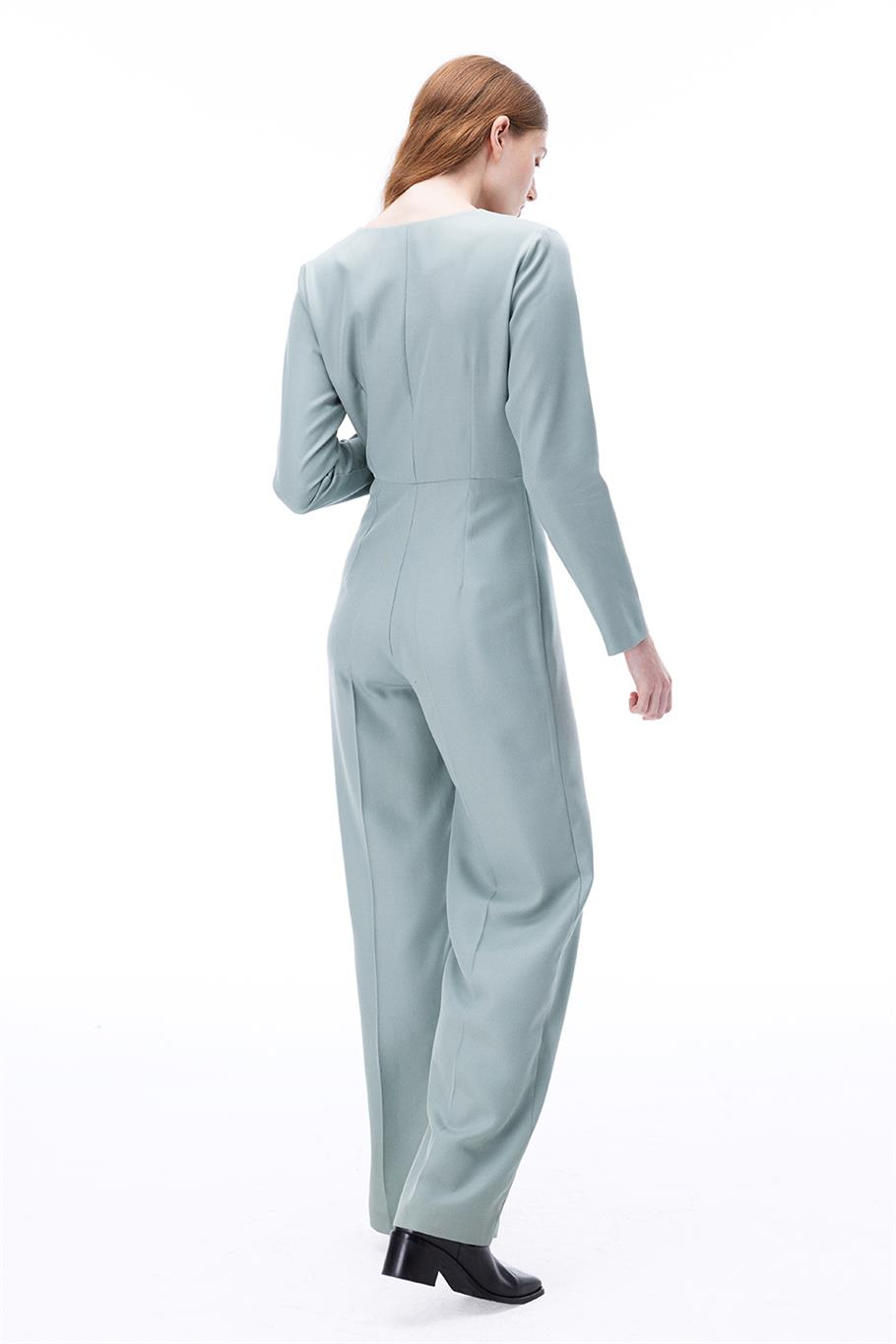 Morla Regular Fit Uzun Boy Takma Kol Yuvarlak Yaka Mint Tulum