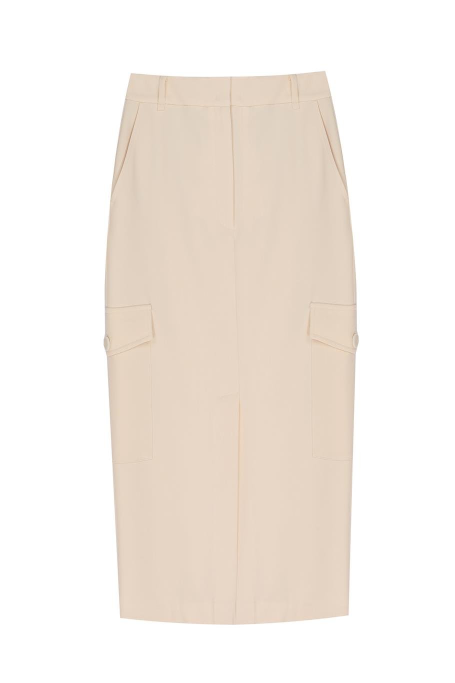 Morningstar Slim Fit Midi Boy Acık bej Etek