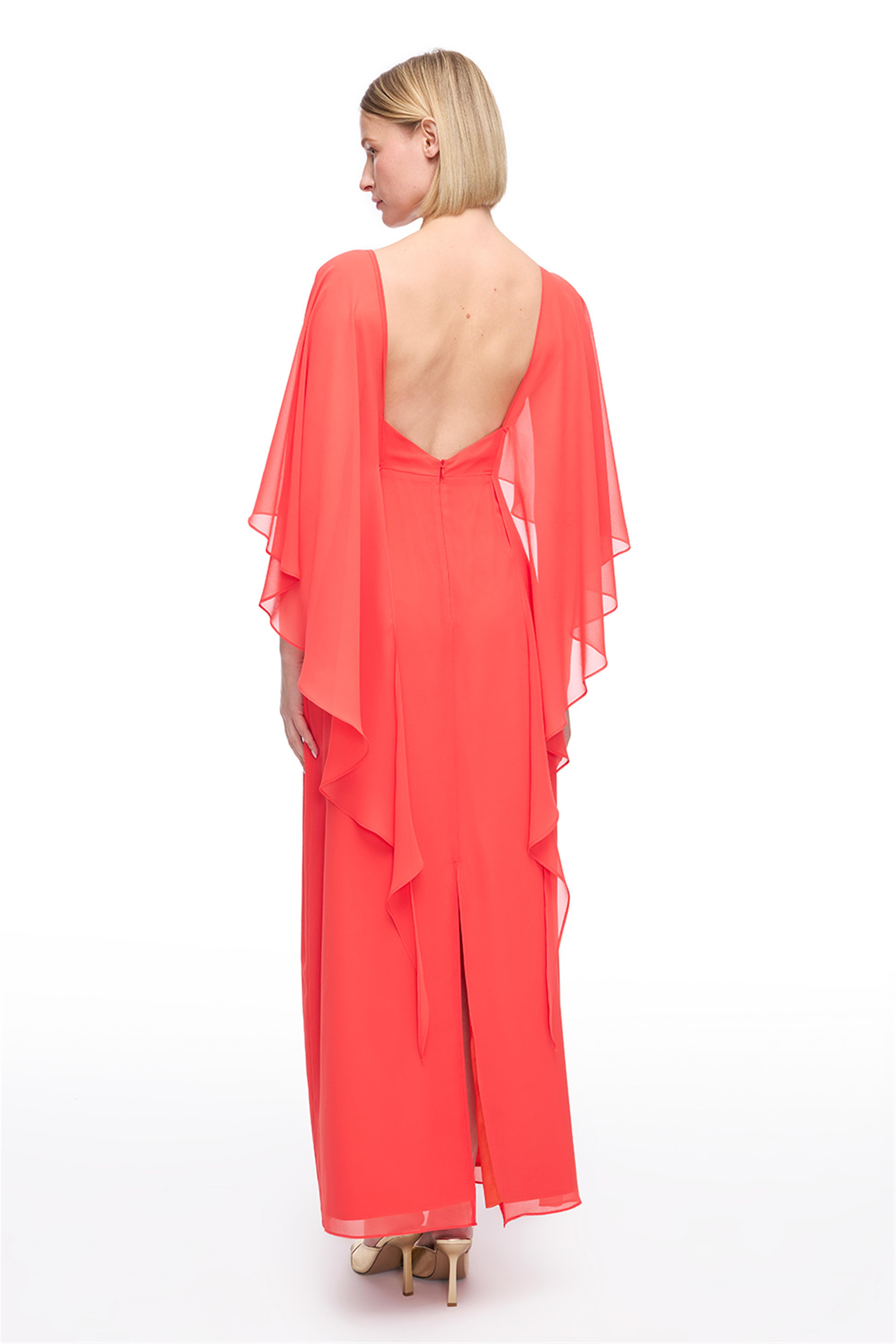 Nar Çiçeği Kare Yaka Kısa Kollu Elbise