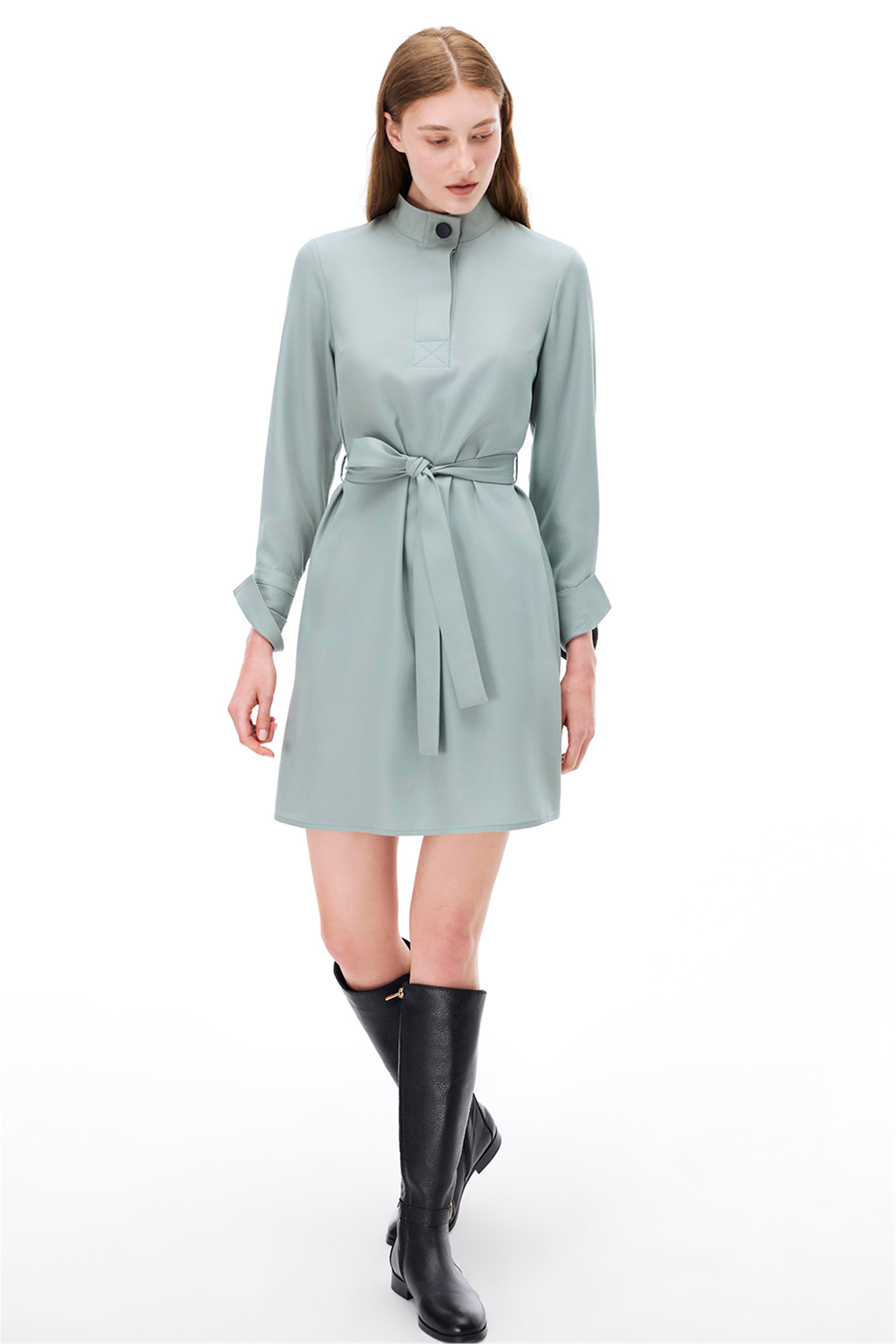 Nossa Regular Fit Takma Kol Balıkçı Yaka Mint Renk Elbise