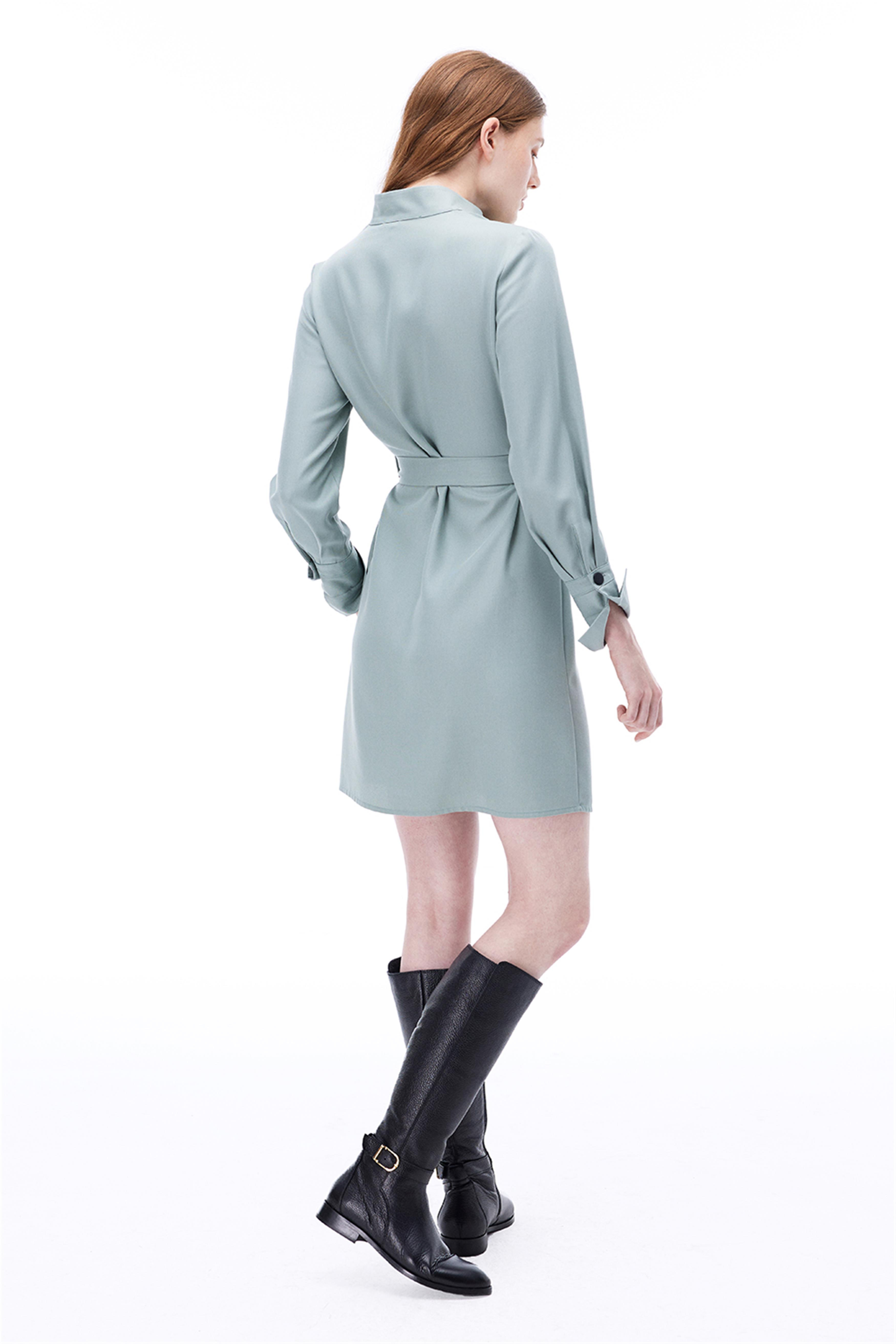 Nossa Regular Fit Takma Kol Balıkçı Yaka Mint Renk Elbise