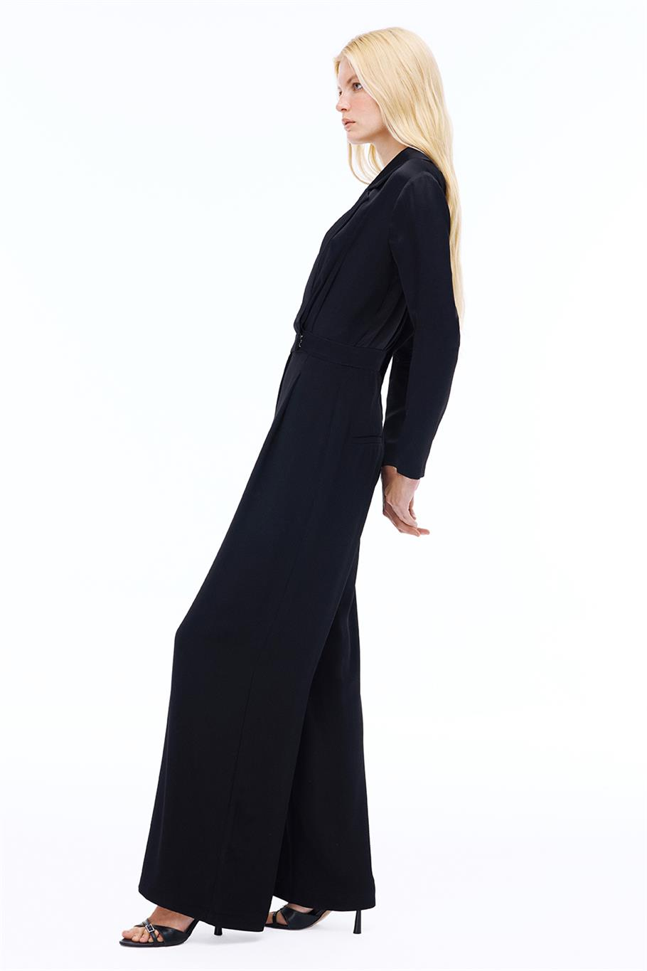 Pandoras Rahat Kalıp Uzun Boy Takma Kol Ceket Yaka Siyah Tulum