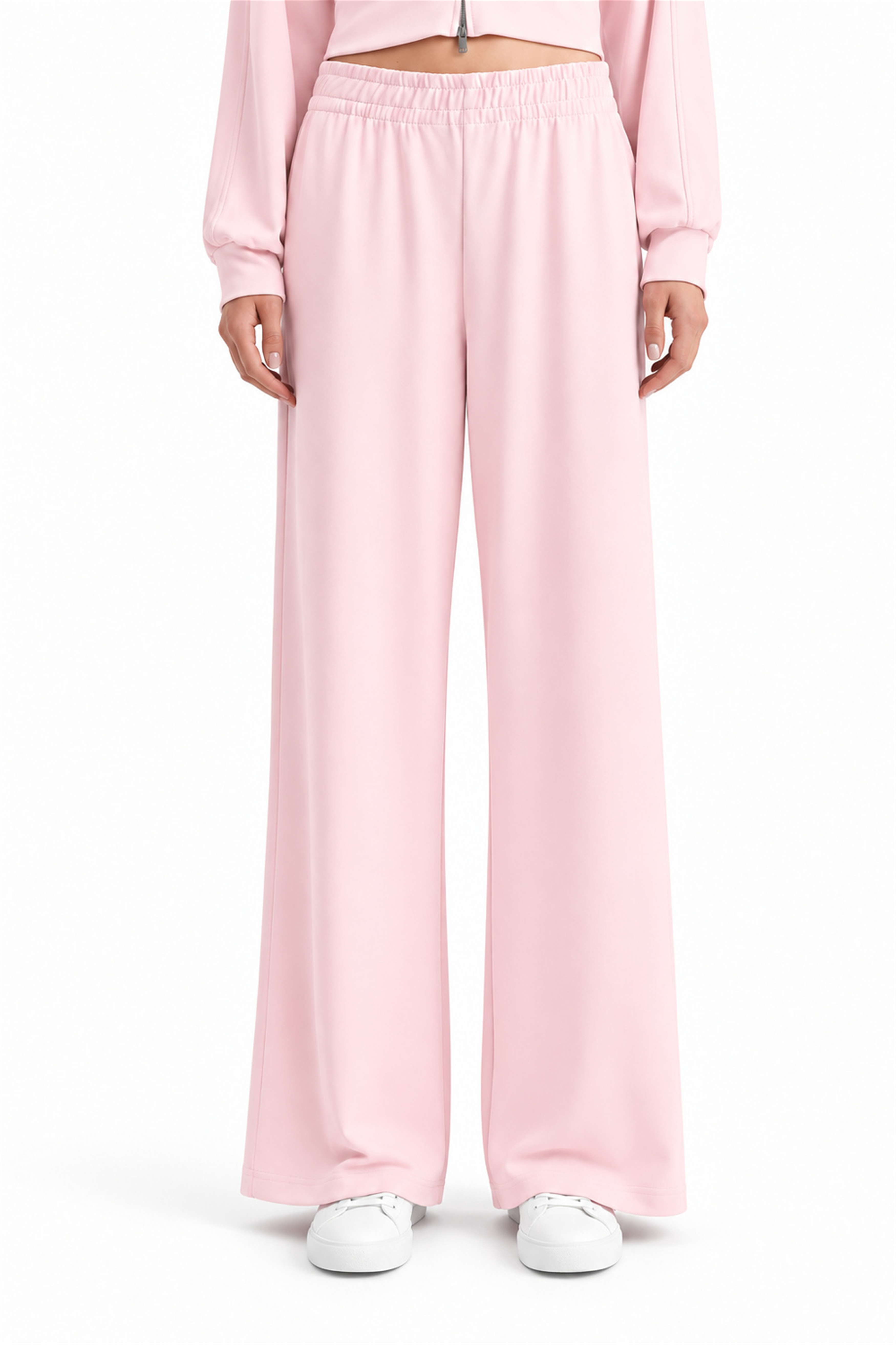 Pembe Fermuarlı Crop Eşofman Takımı