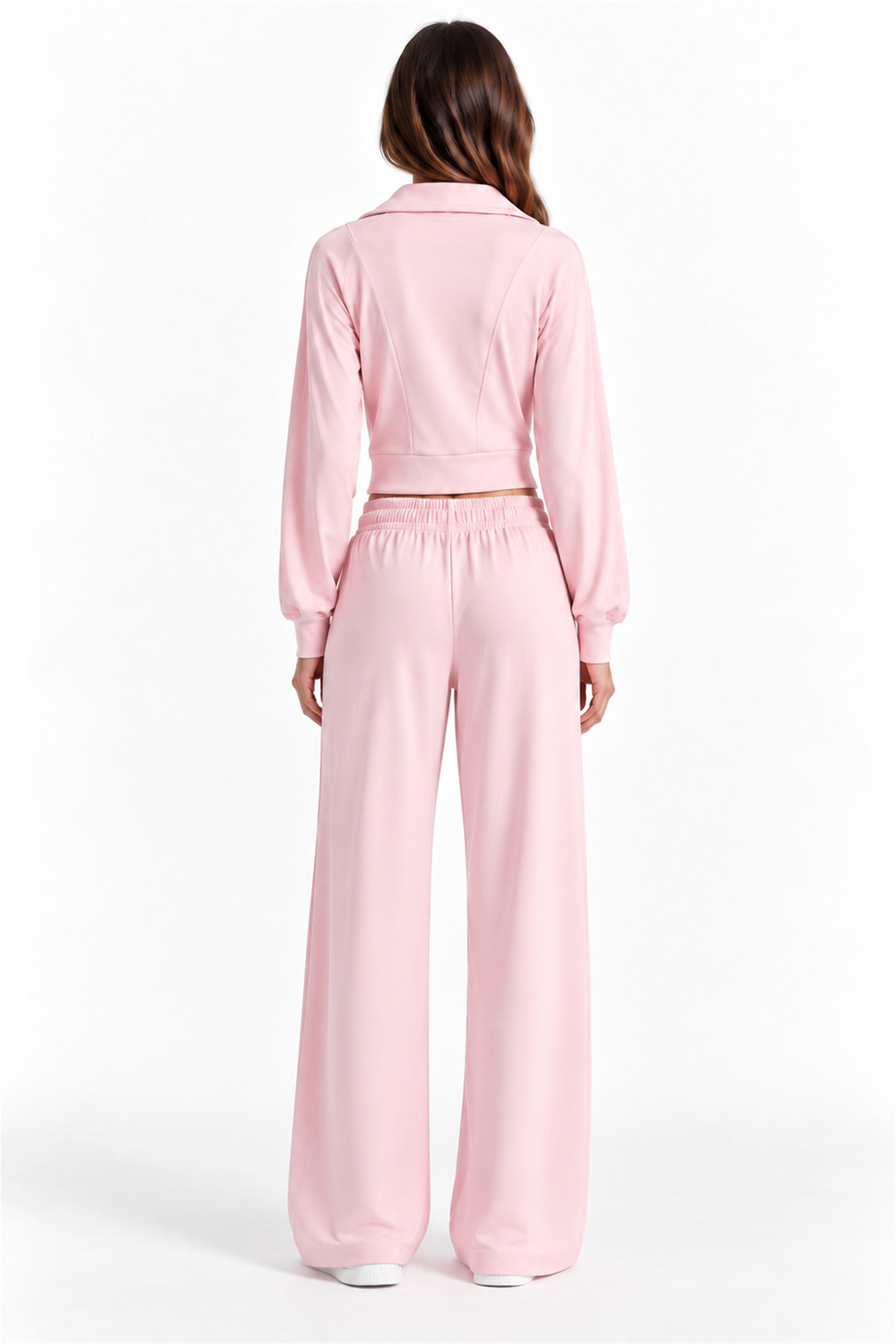 Pembe Fermuarlı Crop Eşofman Takımı