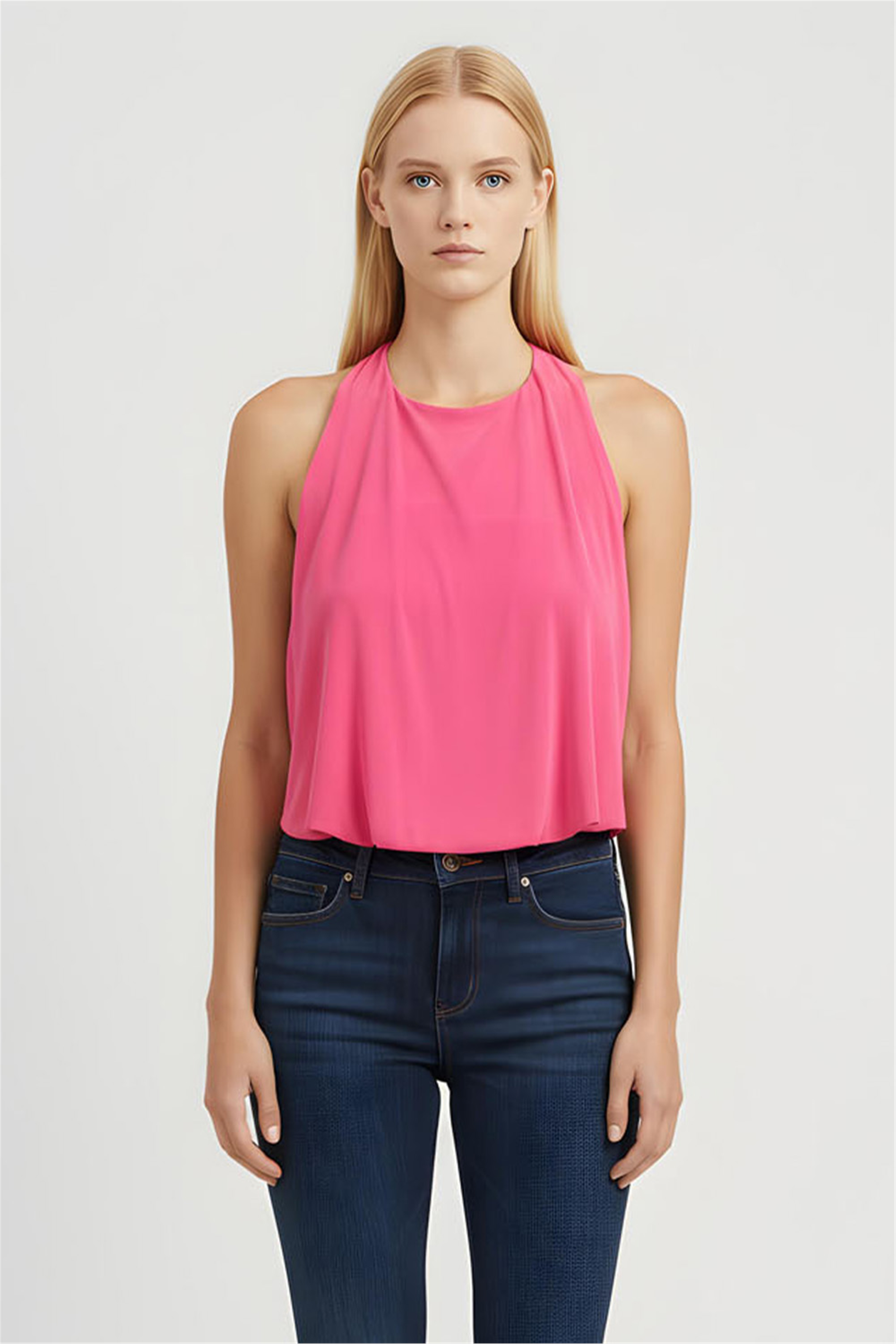 Pembe Halter Yaka Bluz