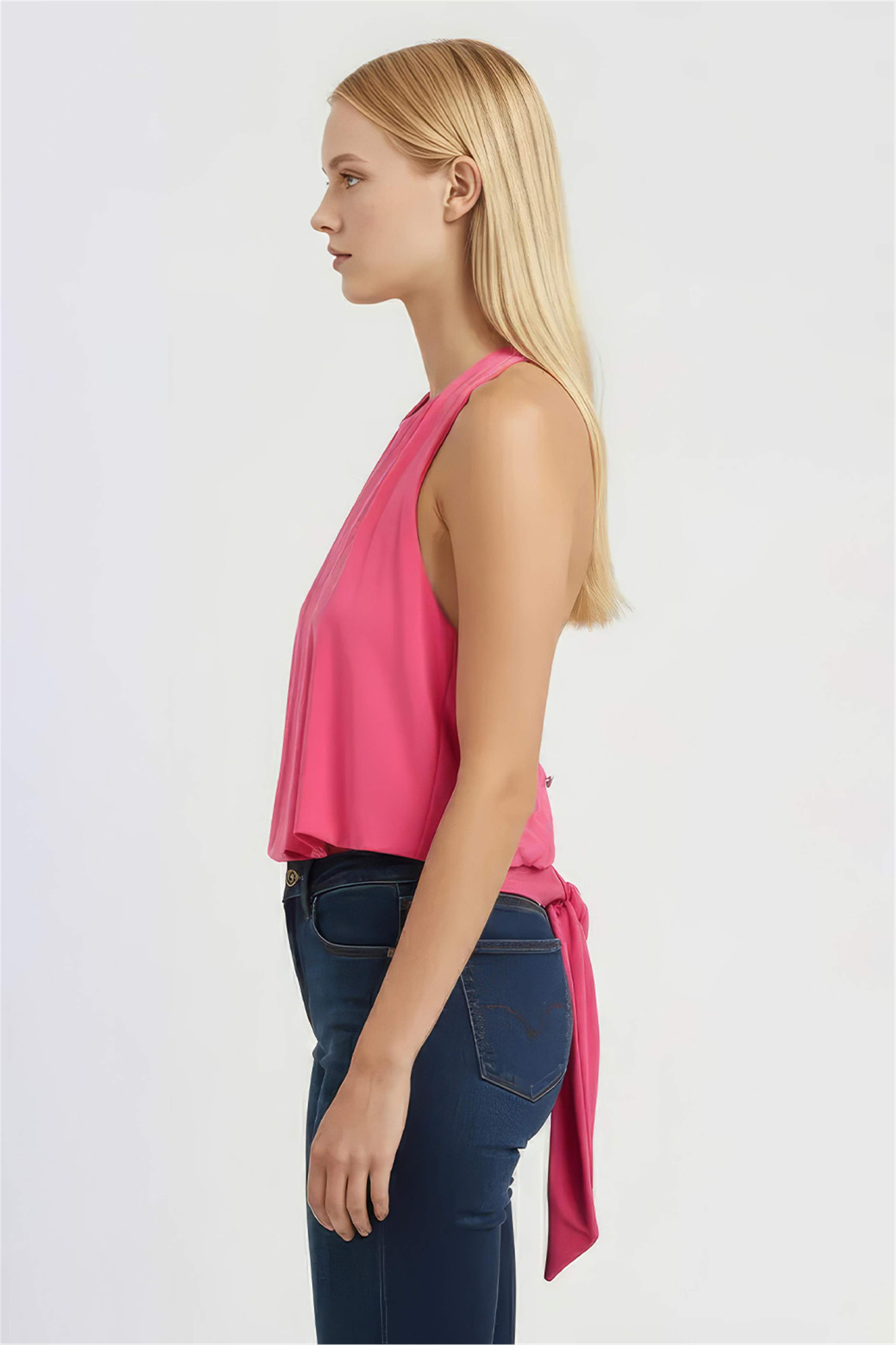 Pembe Halter Yaka Bluz