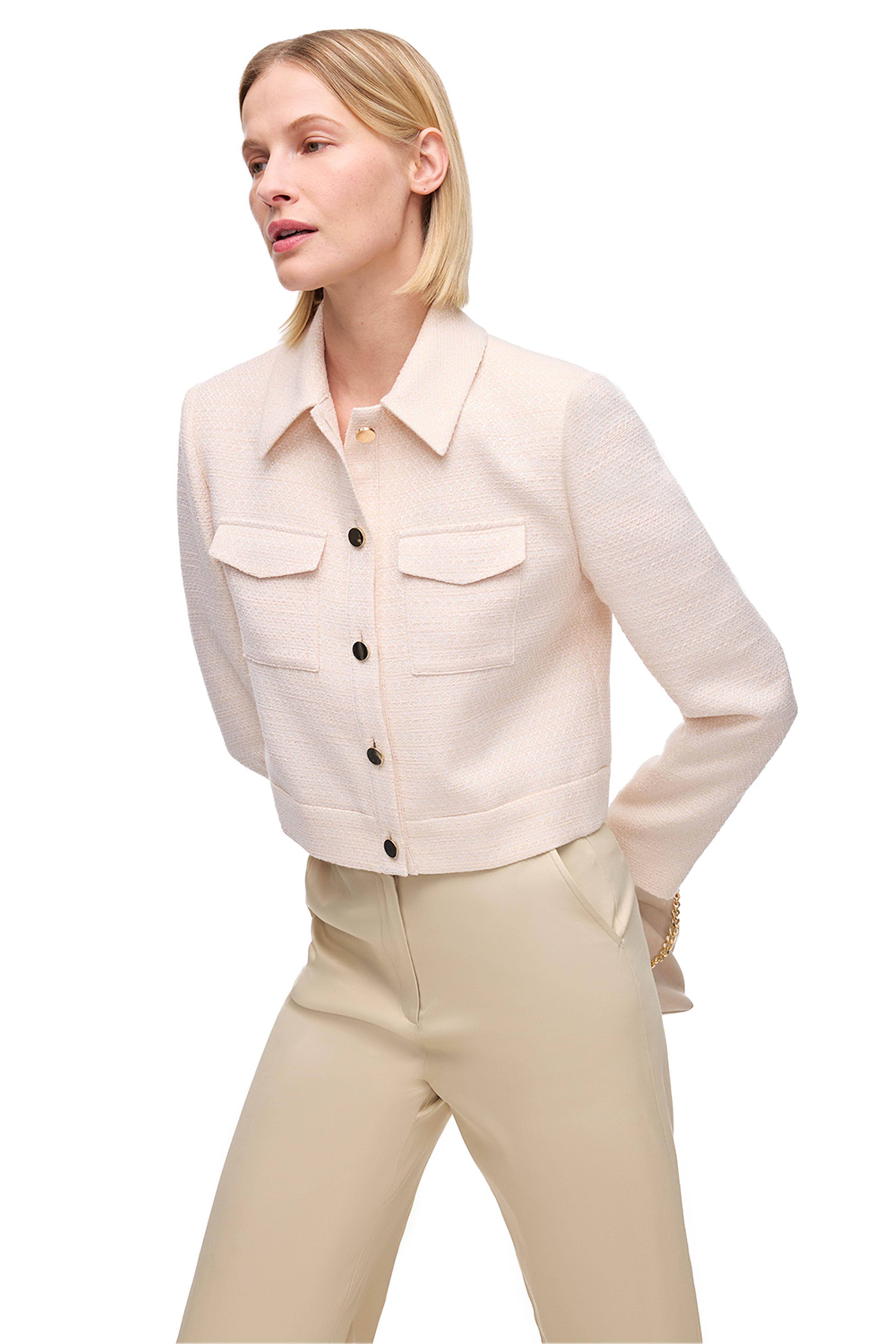 Pudra Kısa Gold Düğmeli Crop Ceket