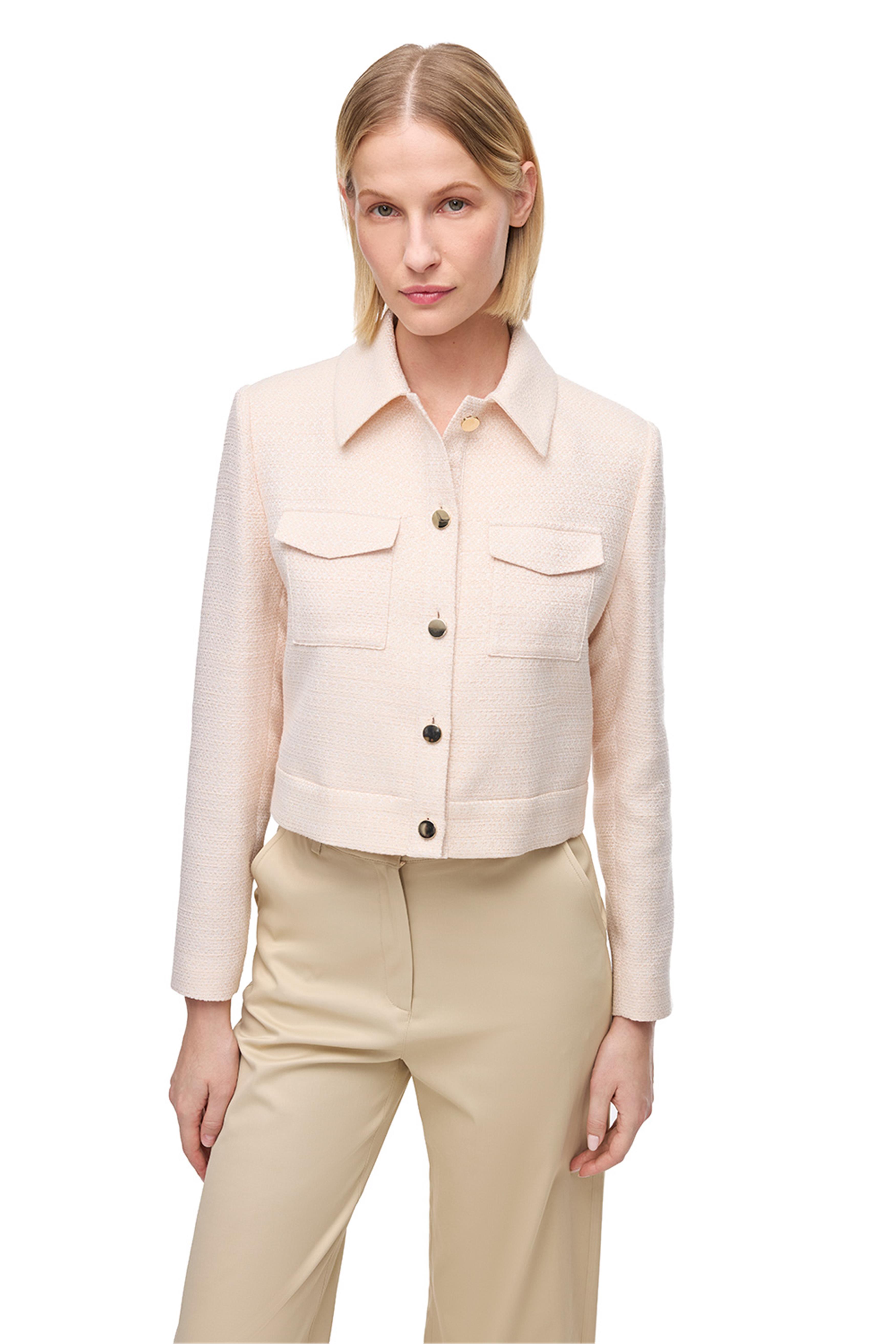 Pudra Kısa Gold Düğmeli Crop Ceket