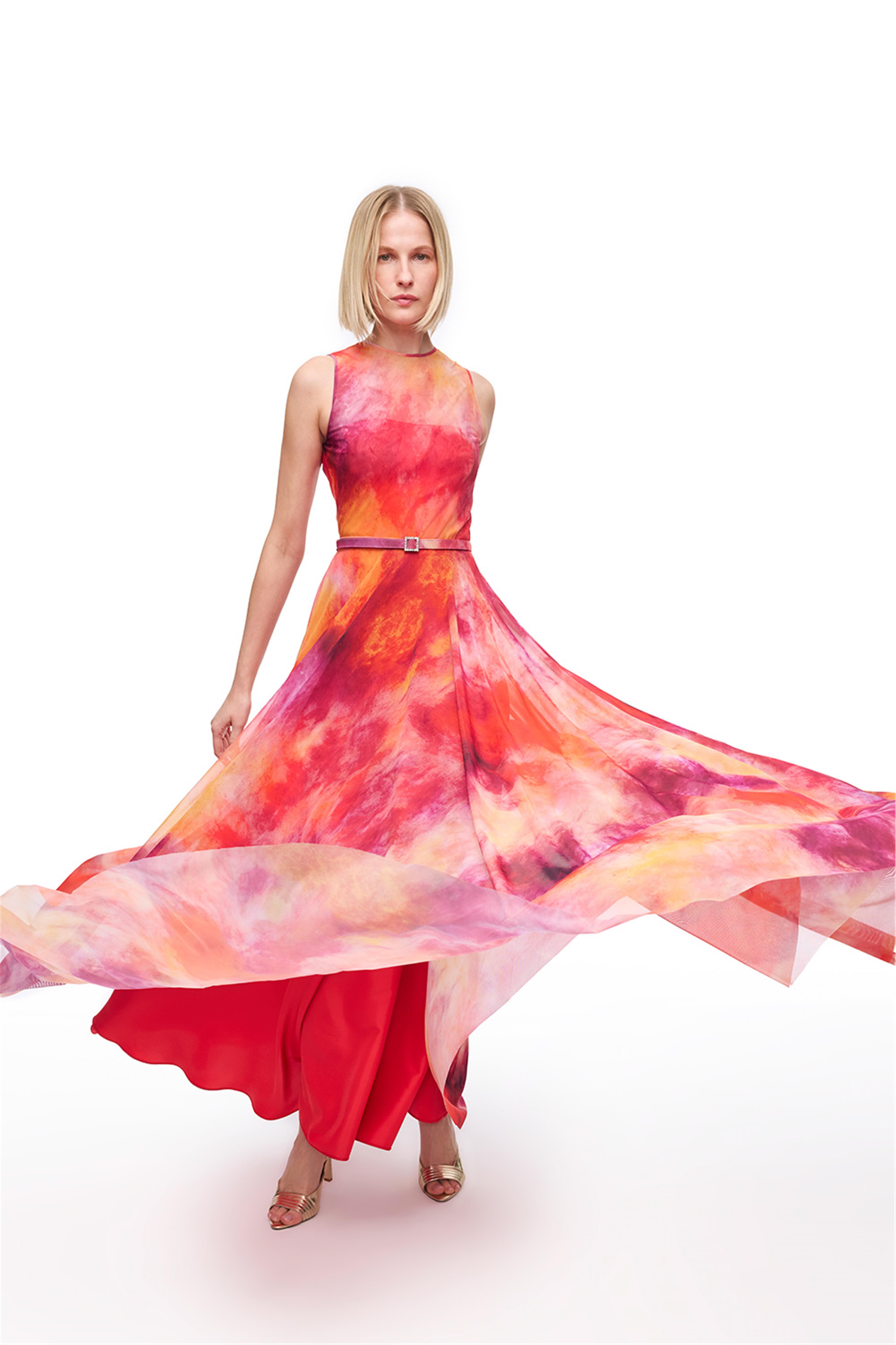 Renkli Desenli Uzun Elbise