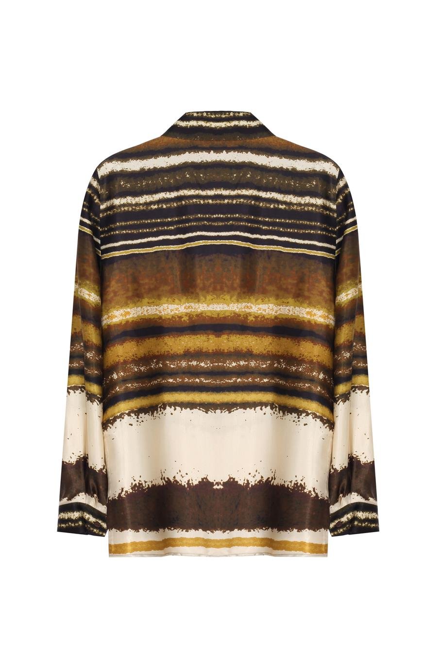 Retro Regular Fit Geometrik Desenli Standart Boy Takma Kol Gömlek Yaka Çok Renkli Kadın Gömlek