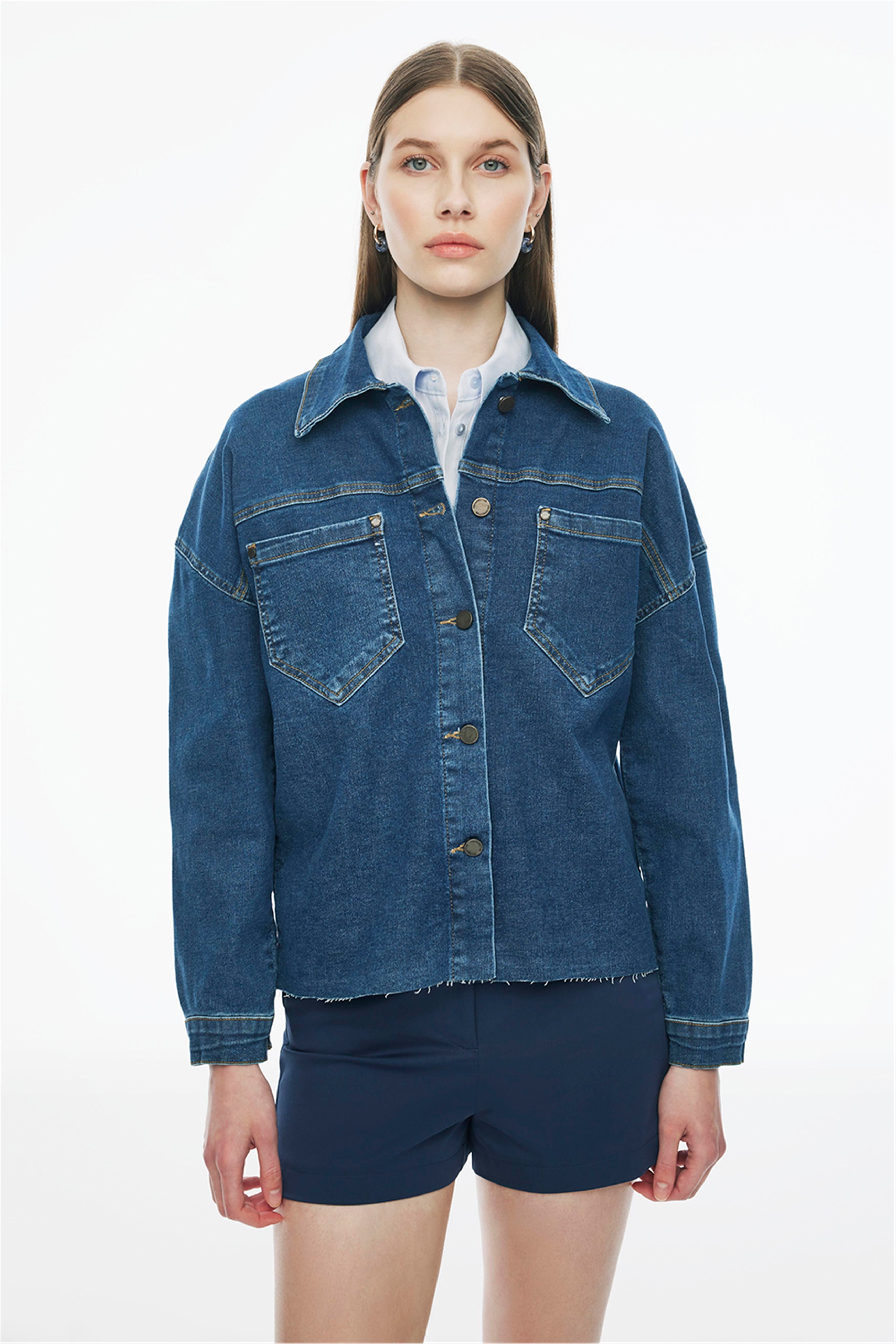 Romets Lacivert Renk Regular Fit Gömlek Yaka Denim Ceket