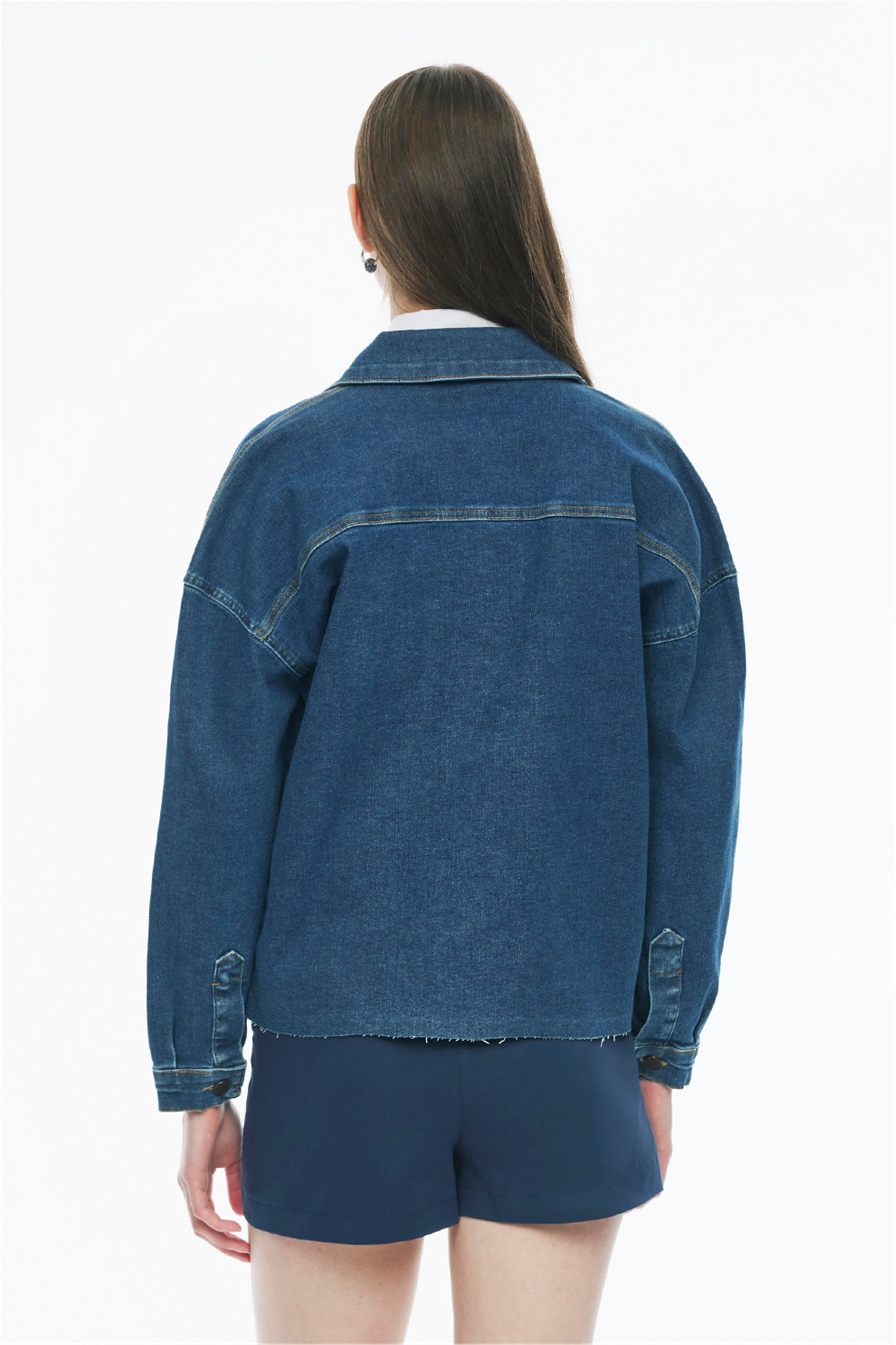 Romets Lacivert Renk Regular Fit Gömlek Yaka Denim Ceket