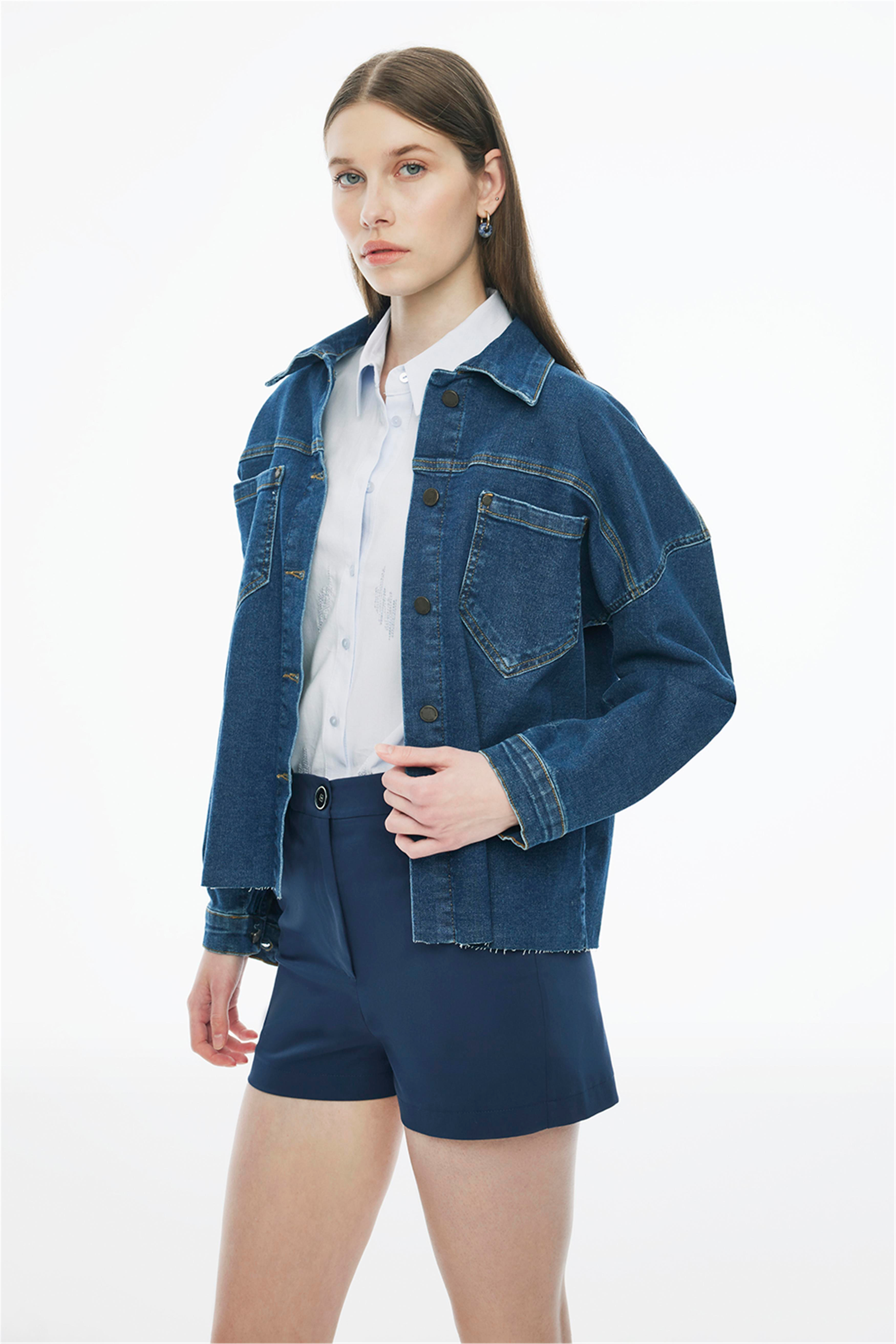 Romets Lacivert Renk Regular Fit Gömlek Yaka Denim Ceket
