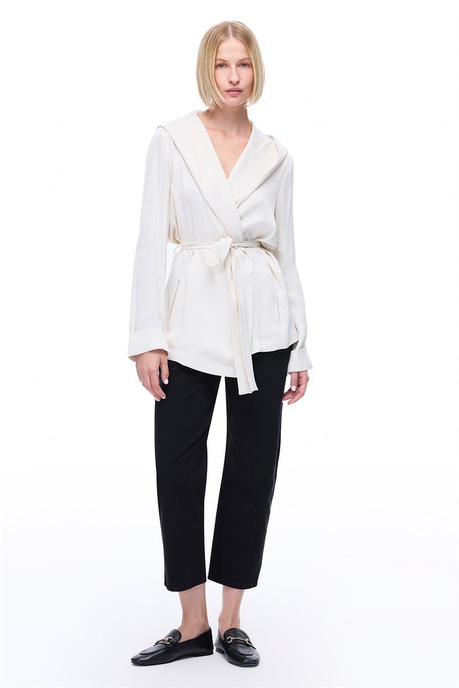 Safira Rahat Kalıp Takma Kol Ekru Renk Kimono