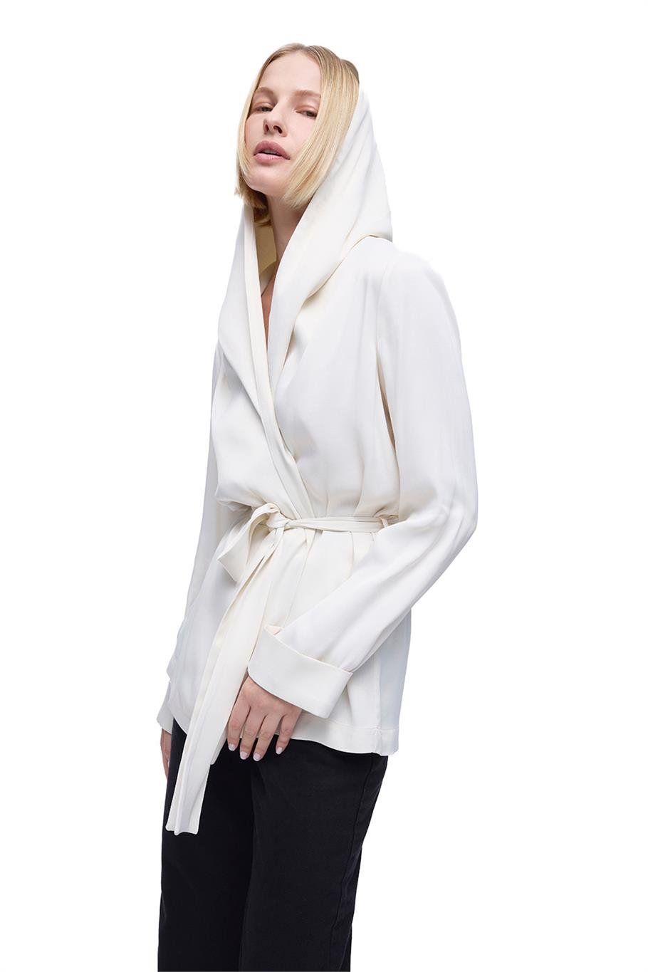 Safira Rahat Kalıp Takma Kol Ekru Renk Kimono