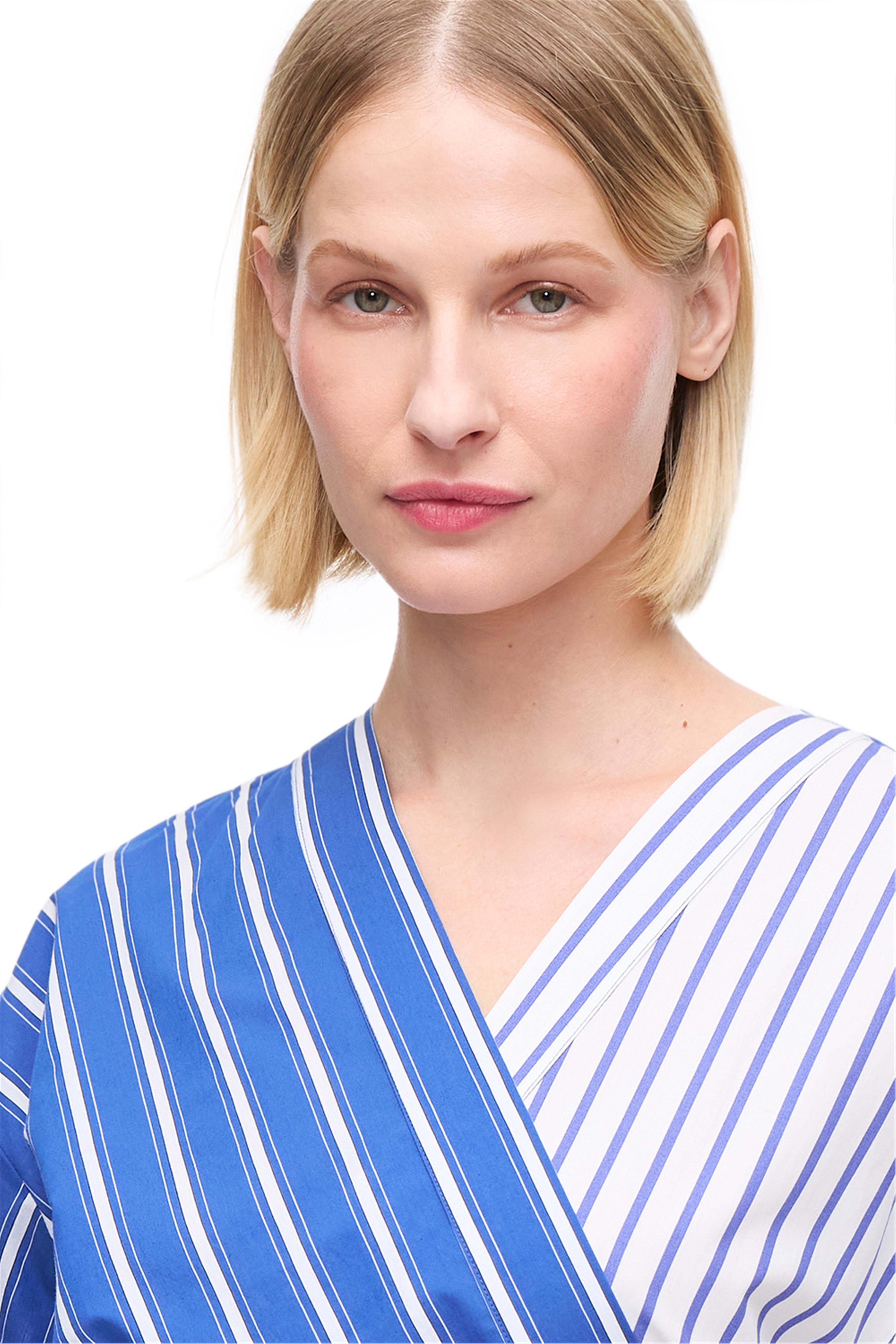 Saks Asimetrik Bağlama Detaylı Çizgili Gömlek