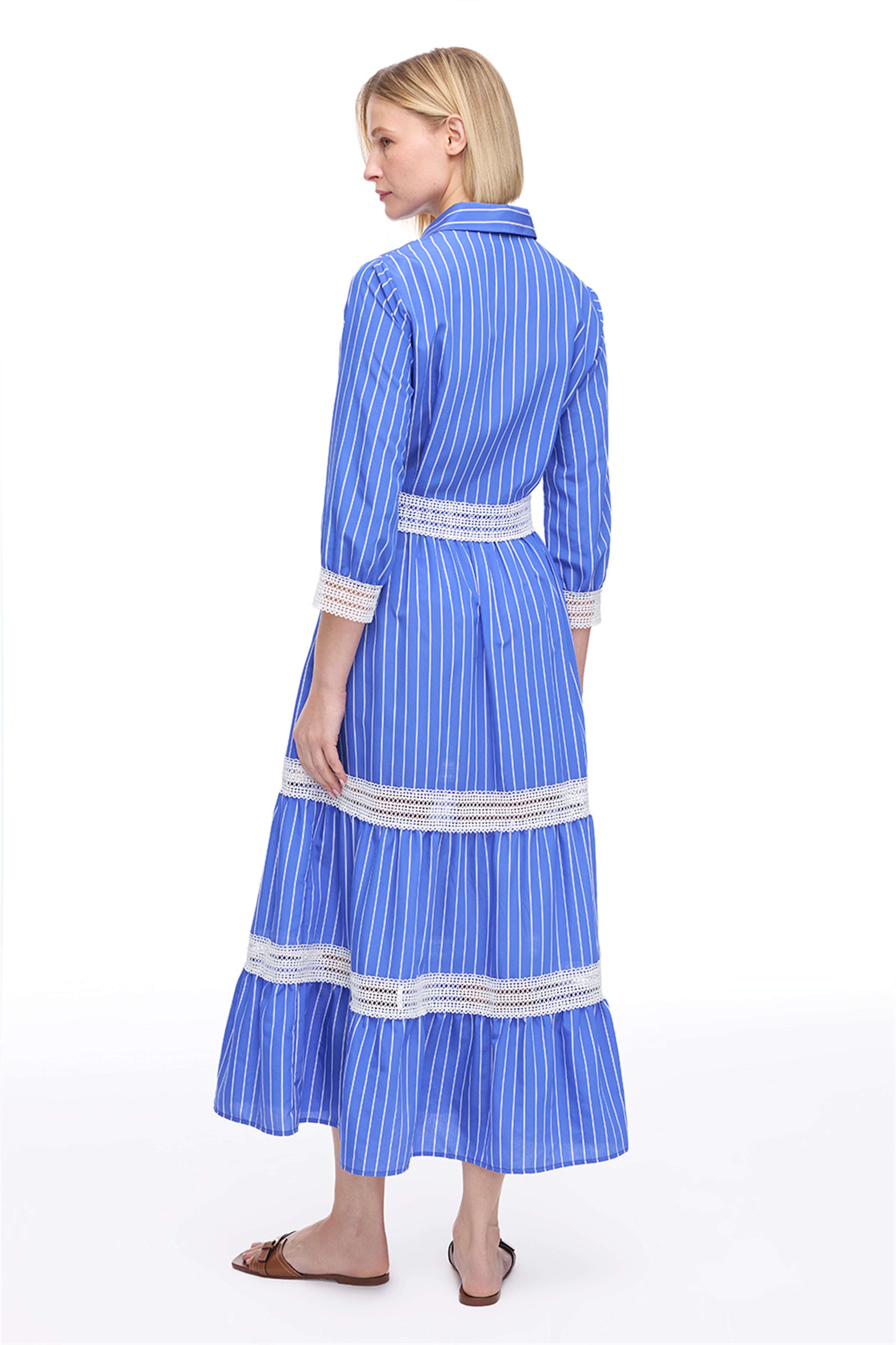 Saks Metz Regular Fit Çizgili Midi Boy Elbise