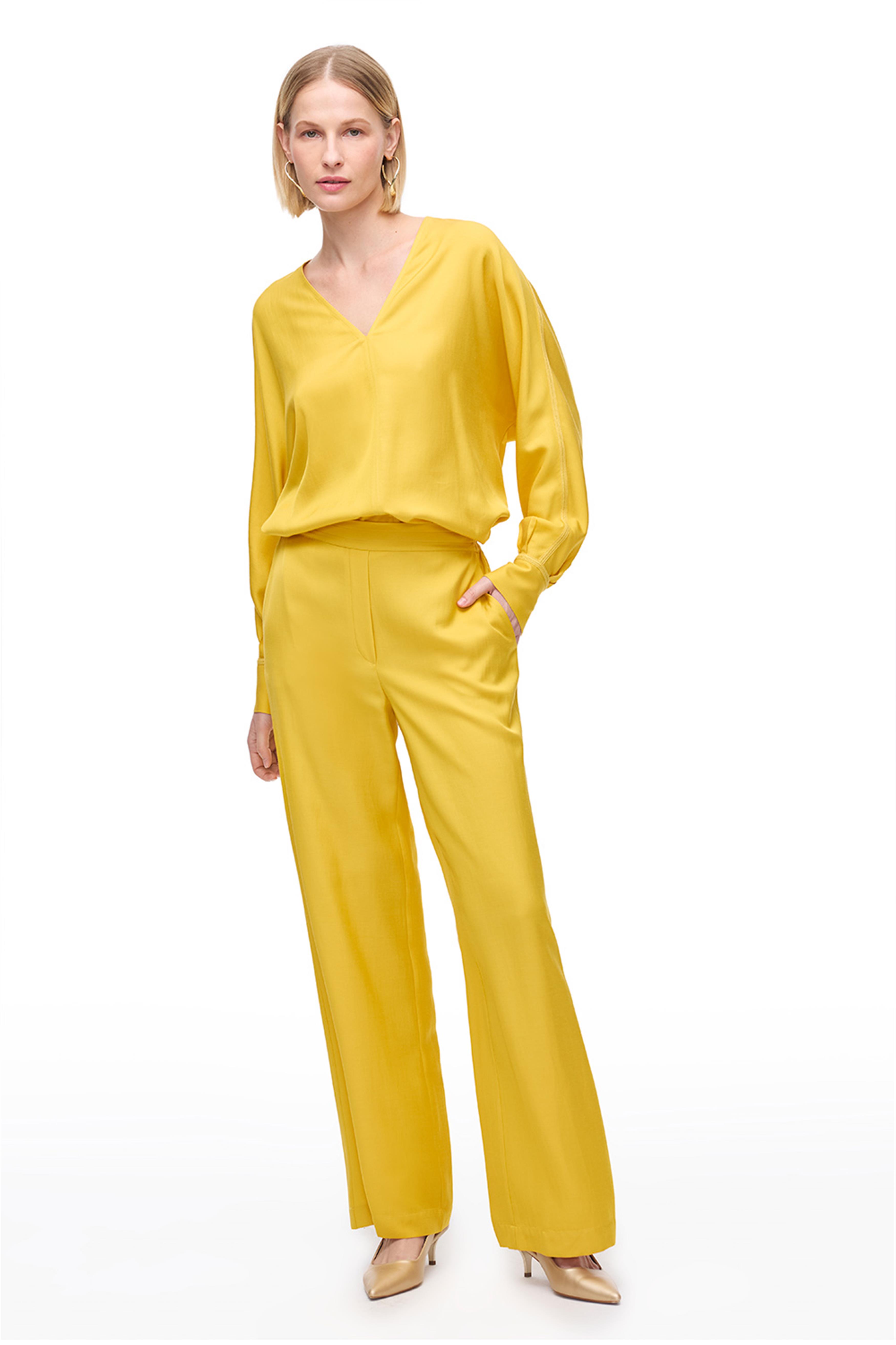 Sarı Yüksek Bel Geniş Paça Pantolon