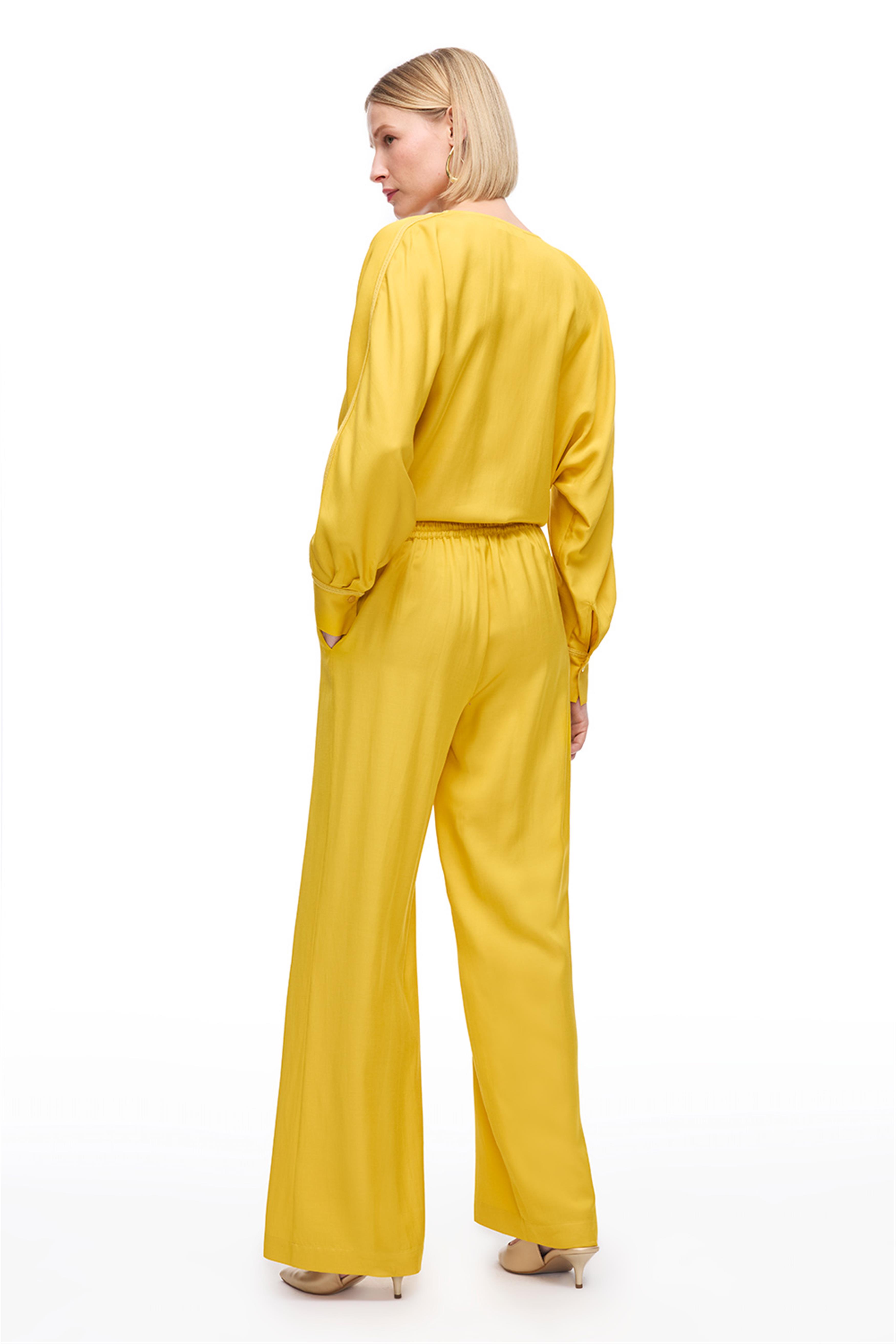 Sarı Yüksek Bel Geniş Paça Pantolon