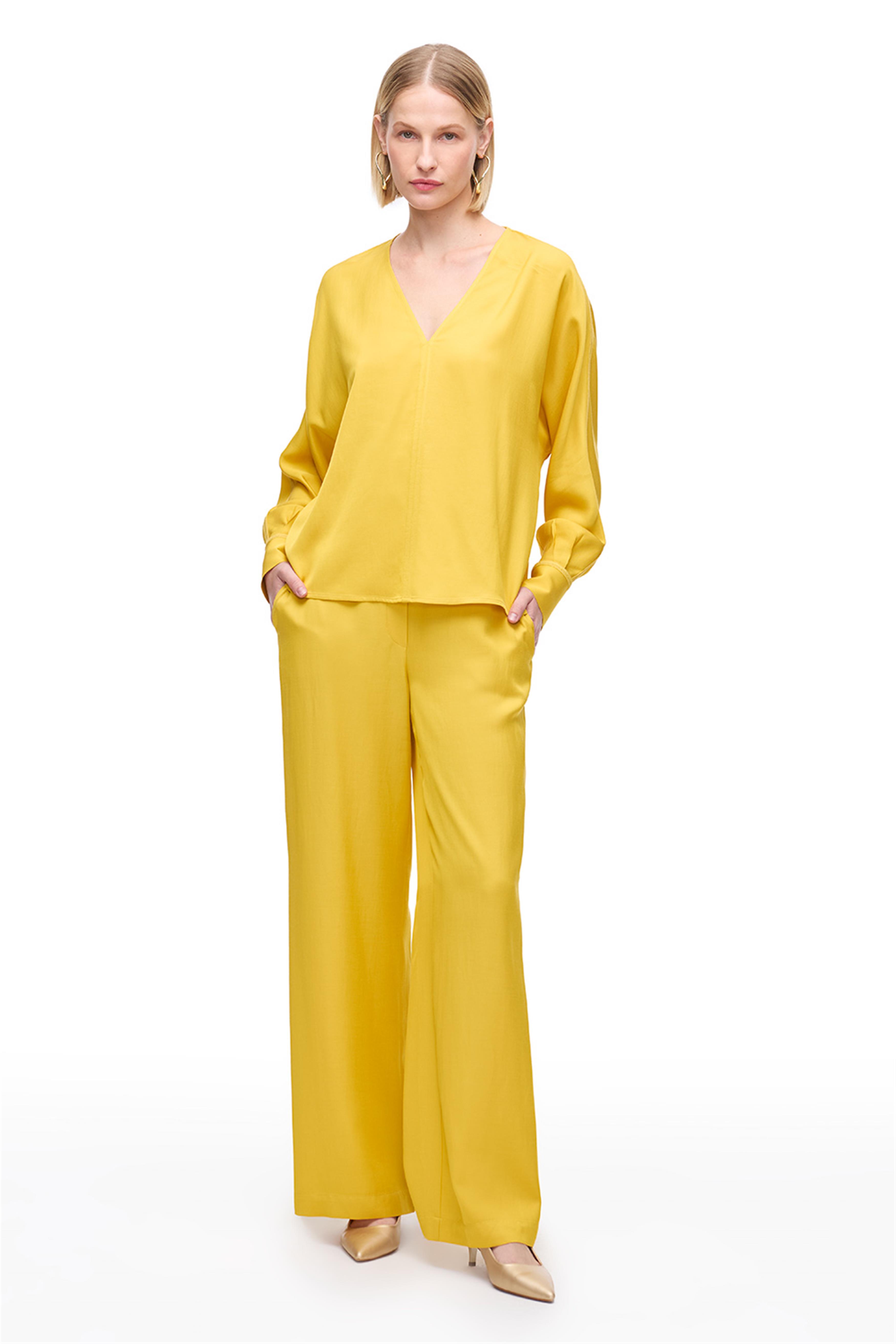 Sarı Yüksek Bel Geniş Paça Pantolon