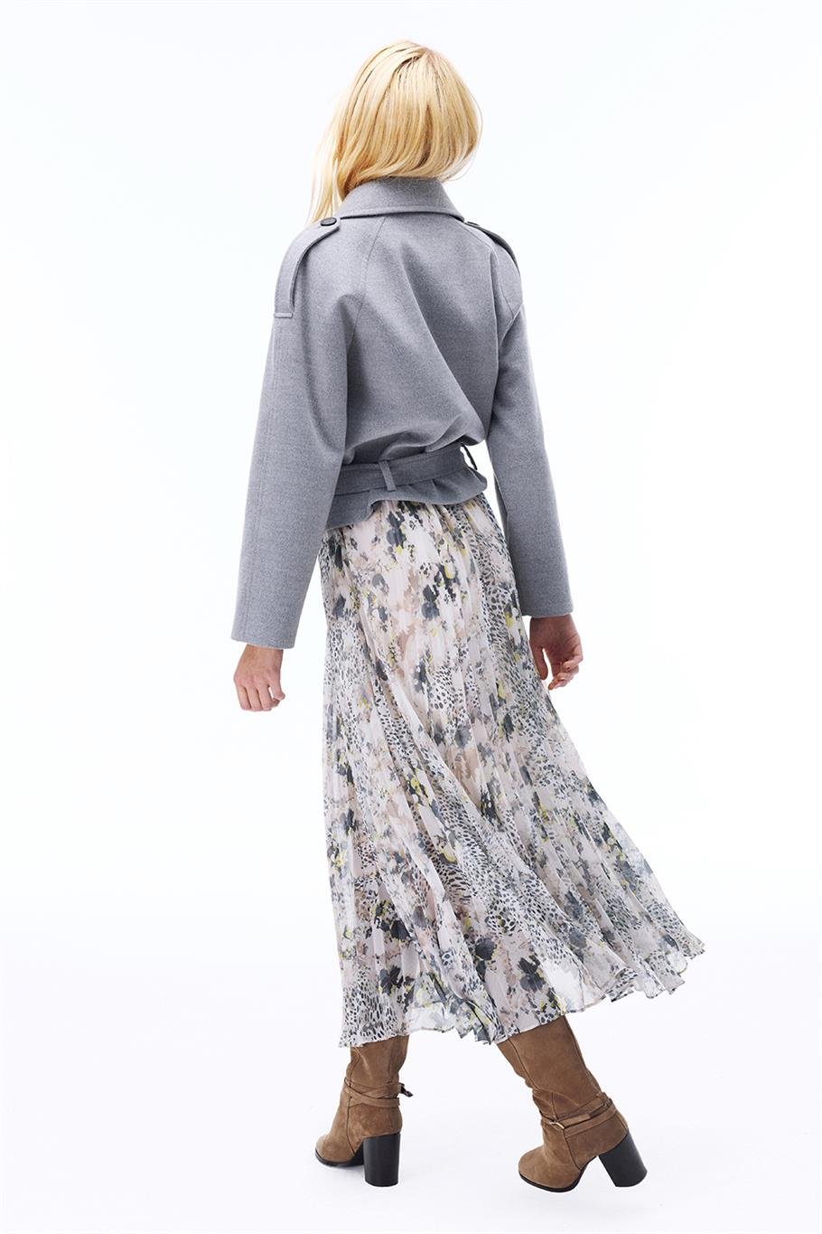 Sensorial Rahat Kalıp Kısa Boy Takma Kol Erkek Yaka Gri Melanj Renk Kadın Kaban