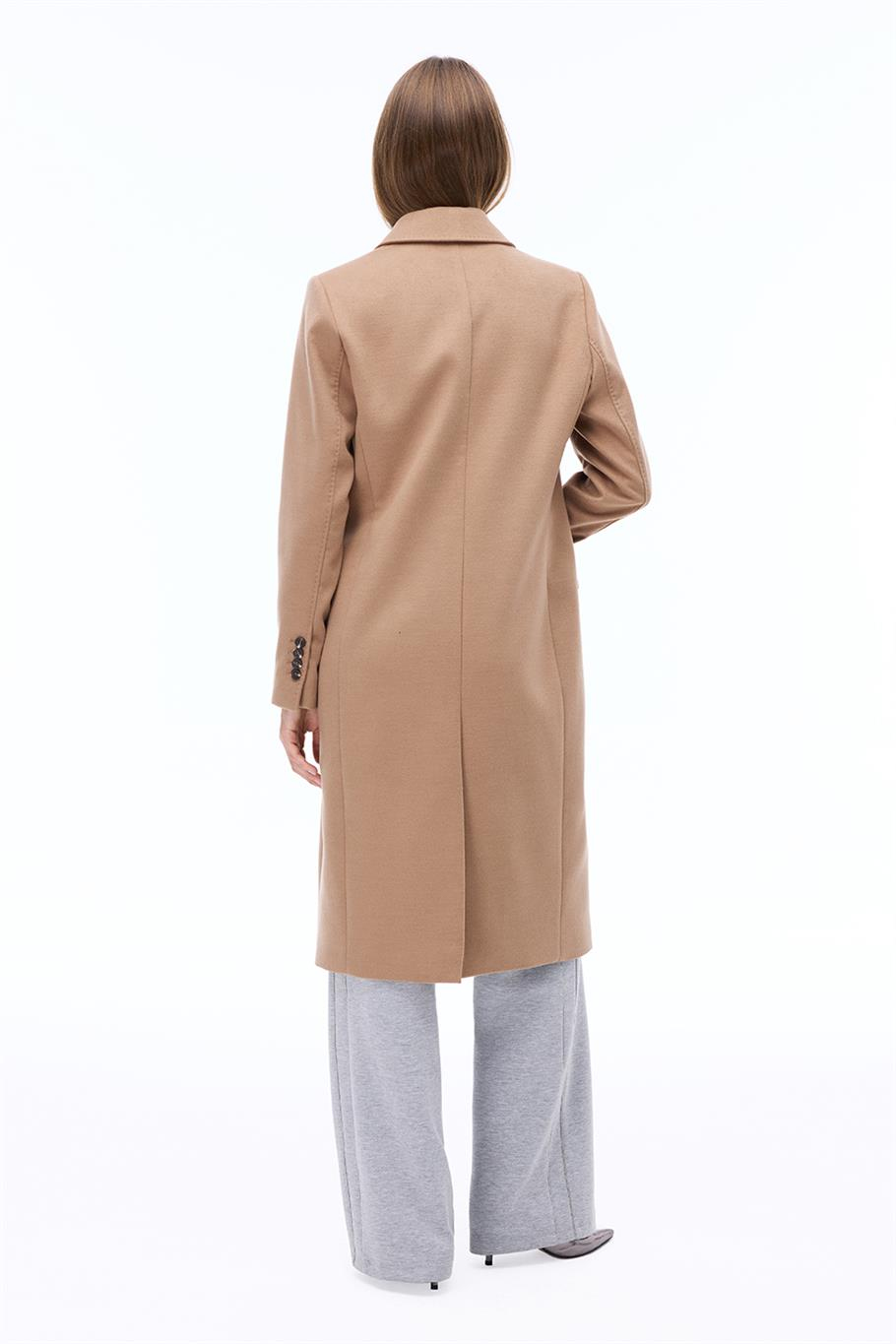 Sensorial Regular Fit Diz Üstü Takma Kol Ceket Yaka Devetuyu Kaban