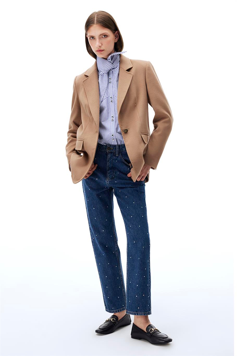 Sensorial Regular Fit Standart Boy Takma Kol Ceket Yaka Devetuyu Ceket