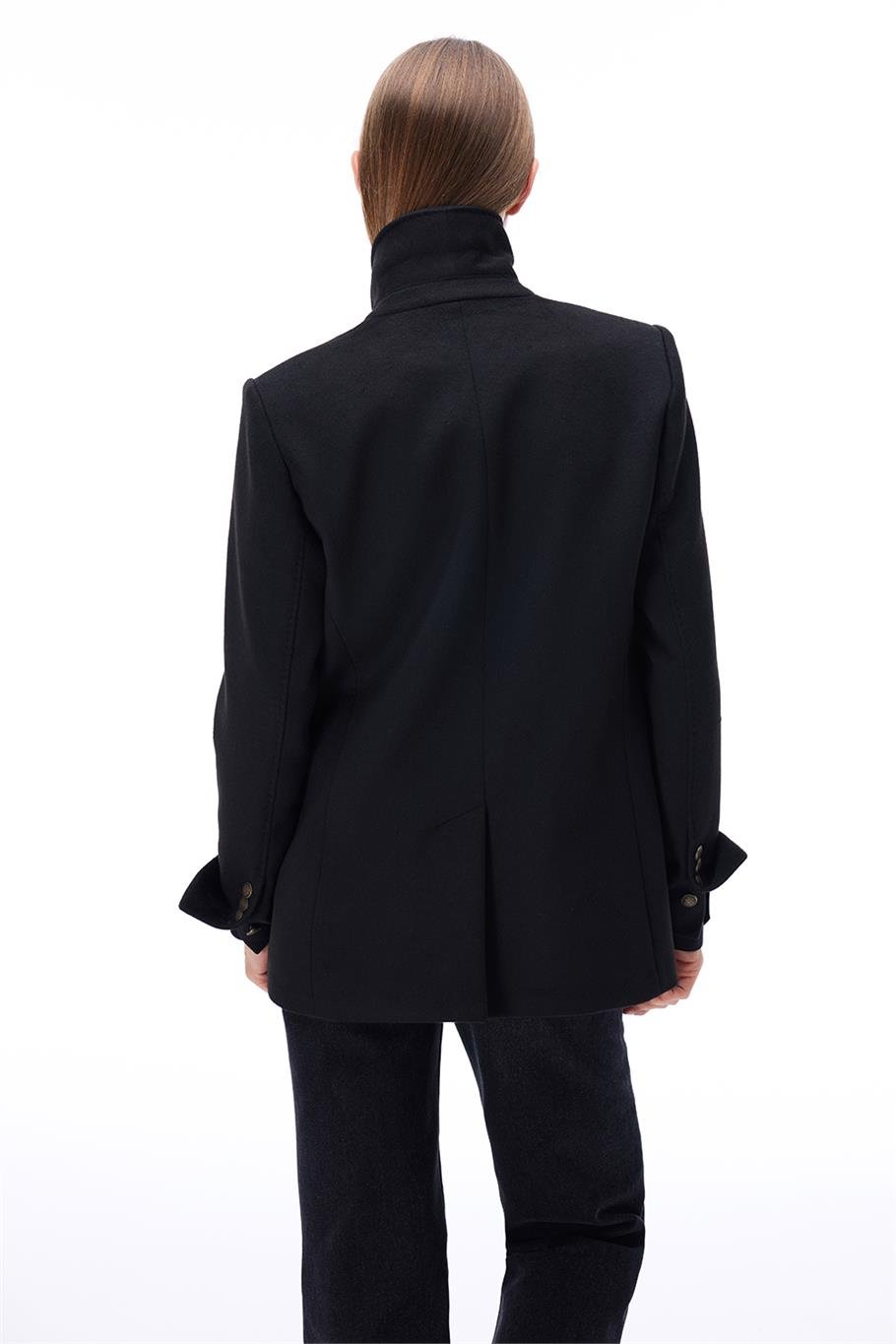 Sensorial Regular Fit Standart Boy Takma Kol Ceket Yaka Siyah Ceket