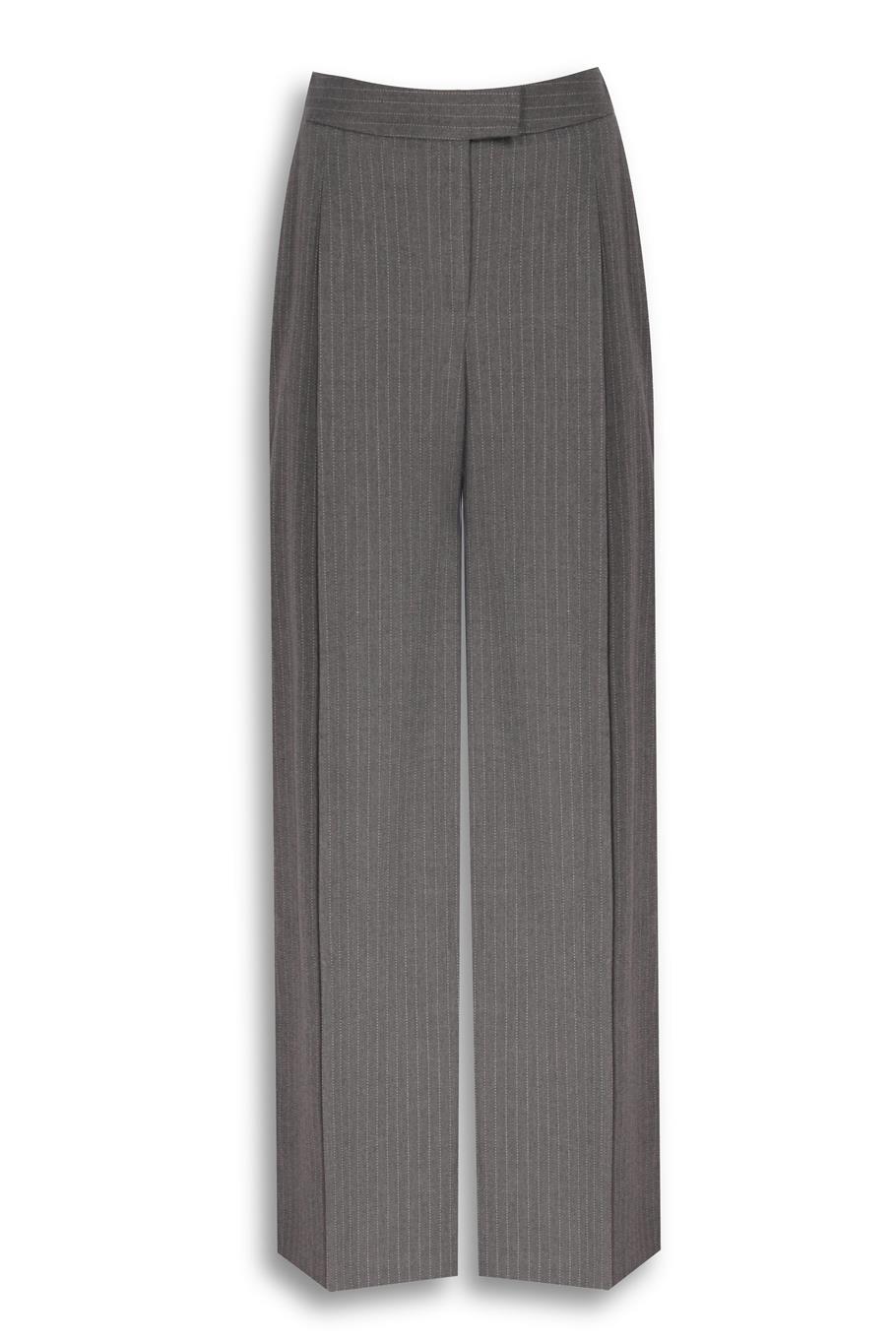Simple Regular Fit Çizgili Desenli Geniş Paça Antrasit Renk Kadın Pantolon