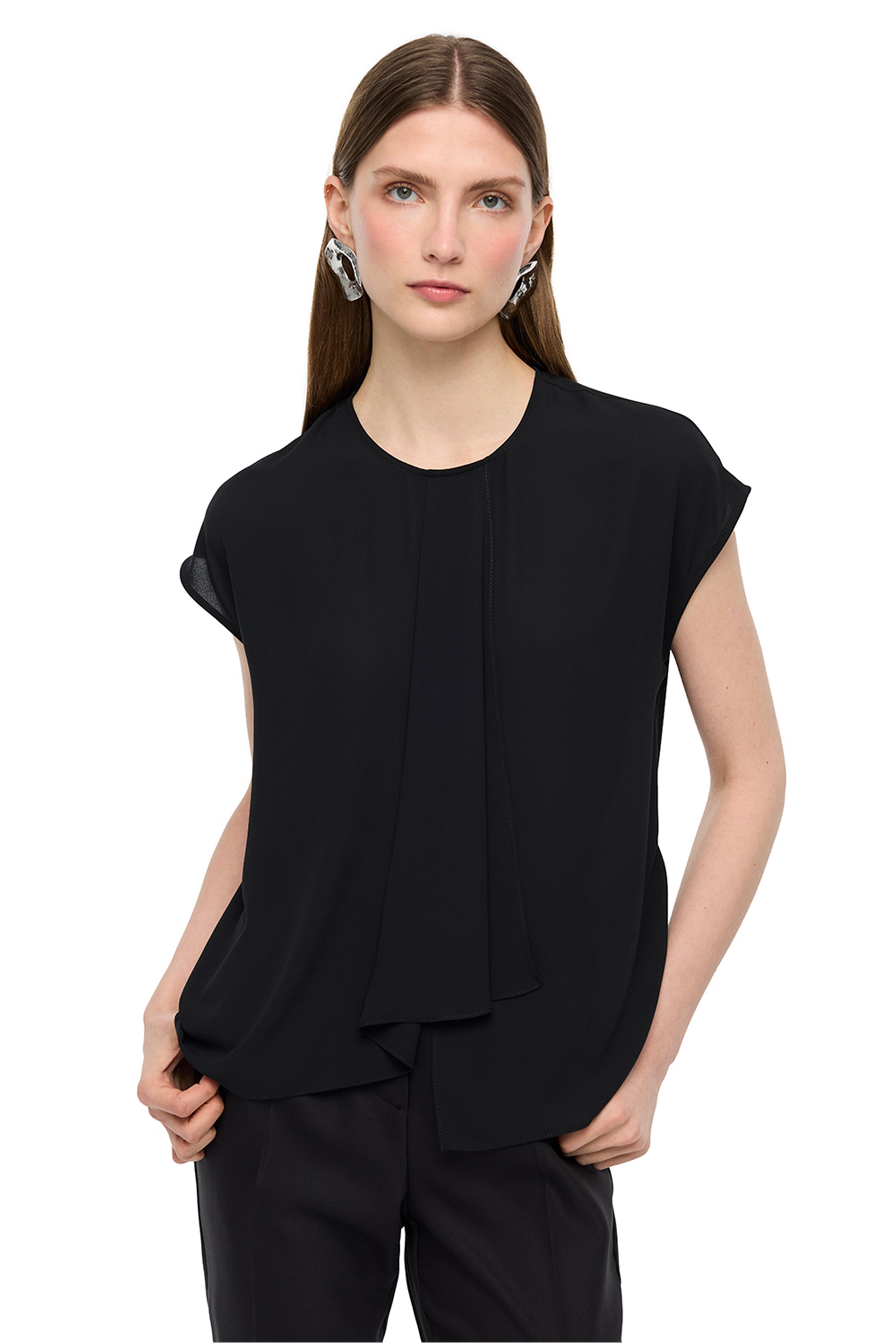 Siyah Ametist Rahat Kalıp Bisiklet Yaka Bluz