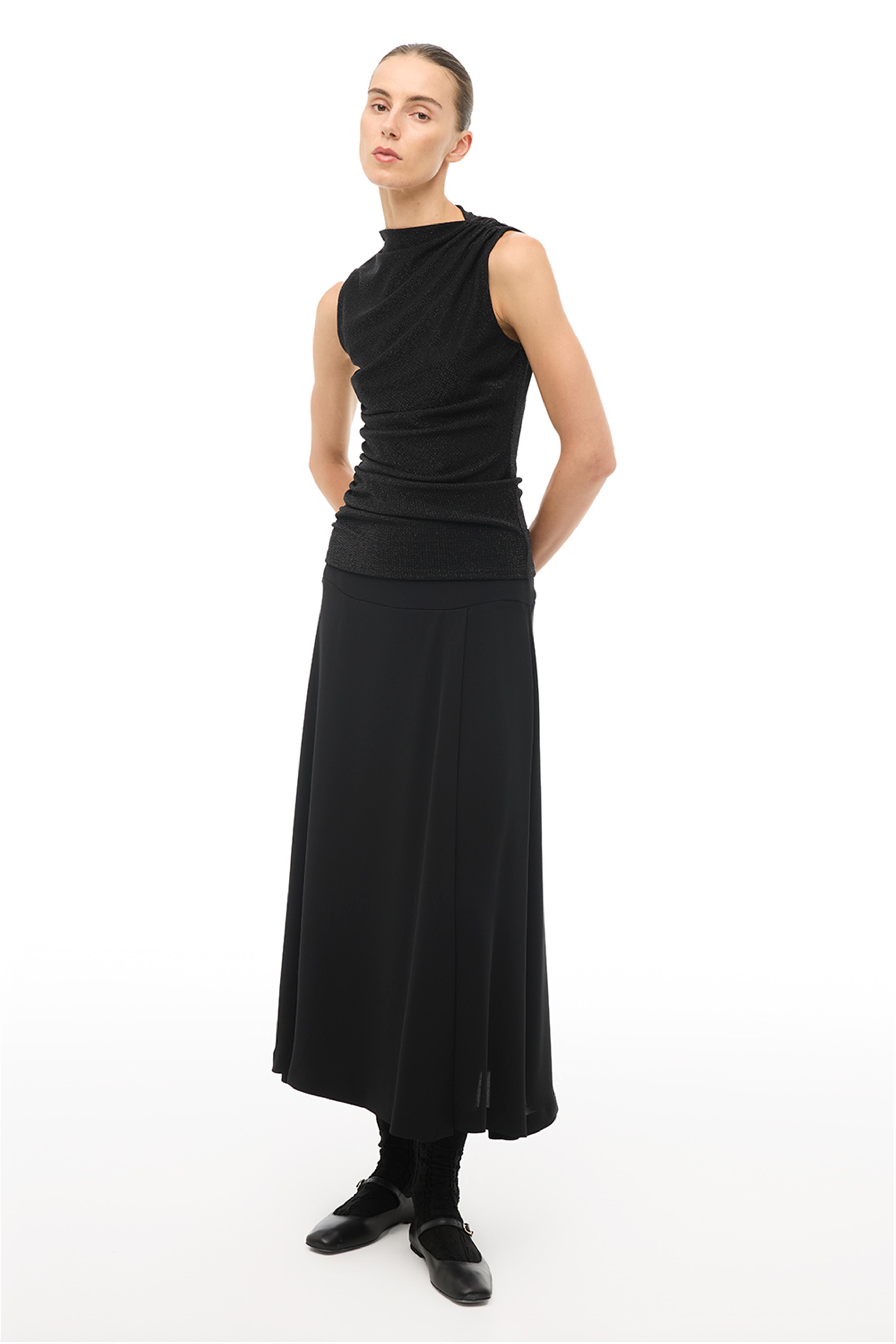 Siyah Asimetrik Yaka Slim Fit Bluz