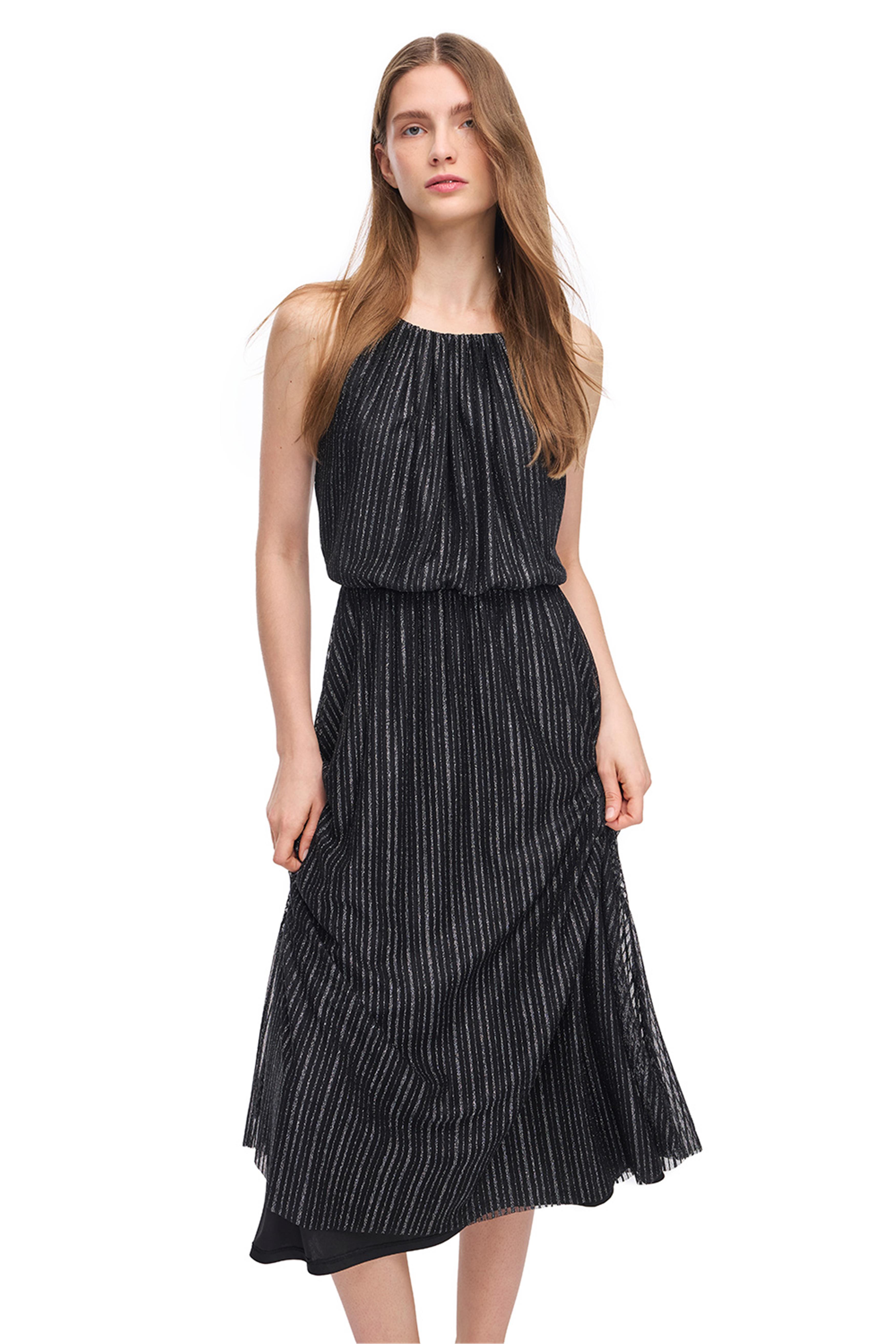 Siyah Askılı Hafif Işıltılı Elbise