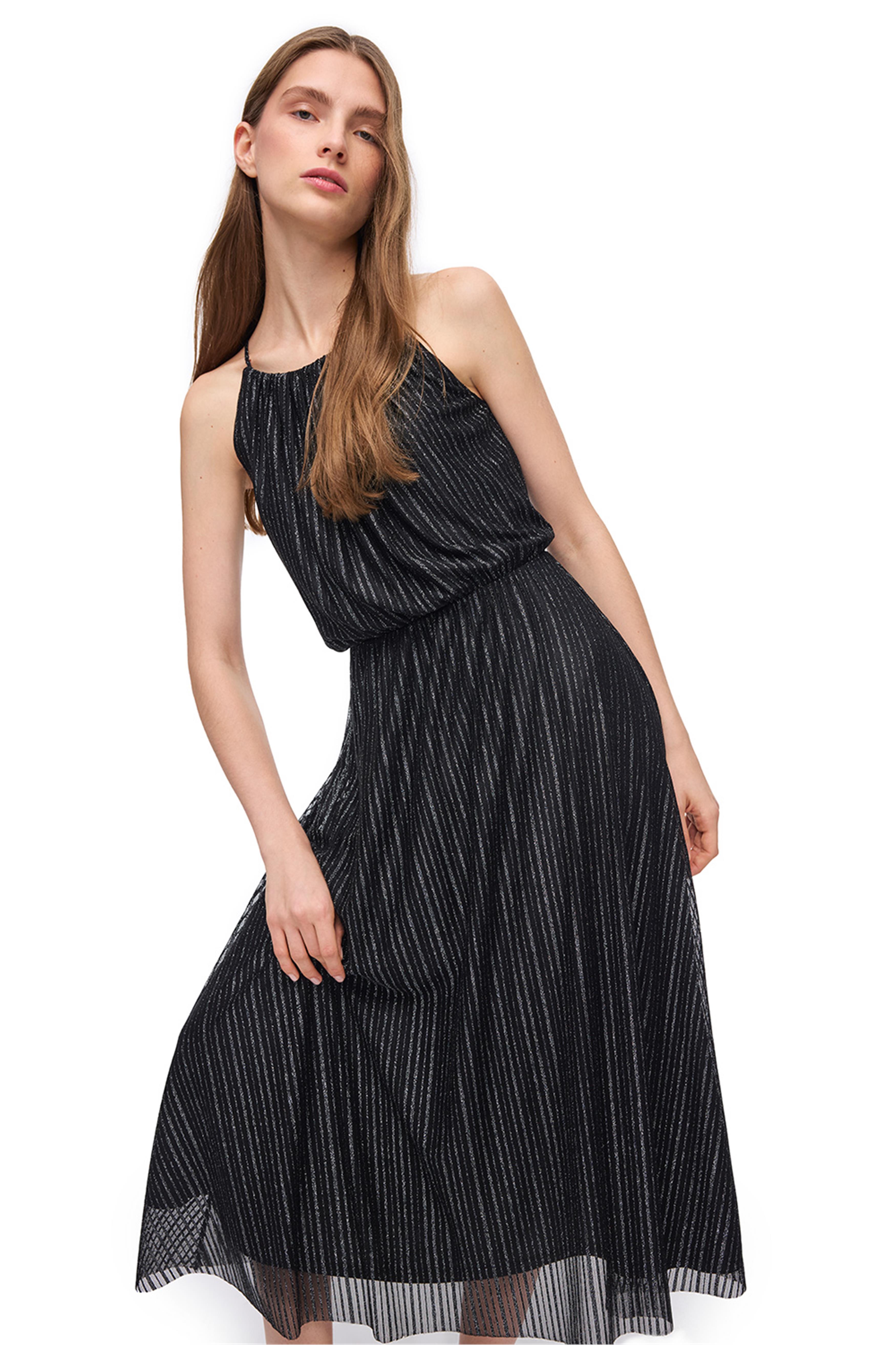 Siyah Askılı Hafif Işıltılı Elbise