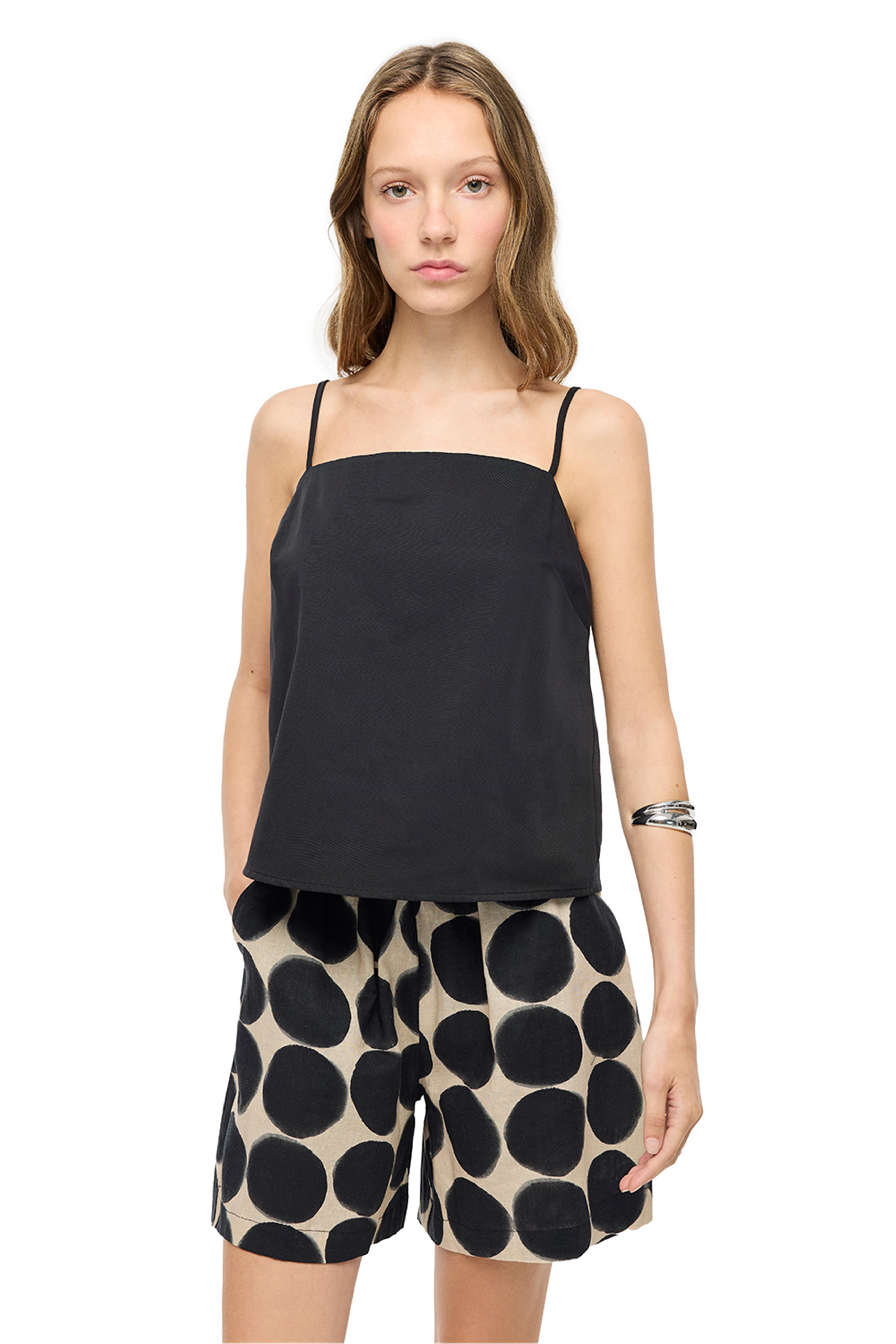 Siyah Askılı Pamuklu Düz Bluz