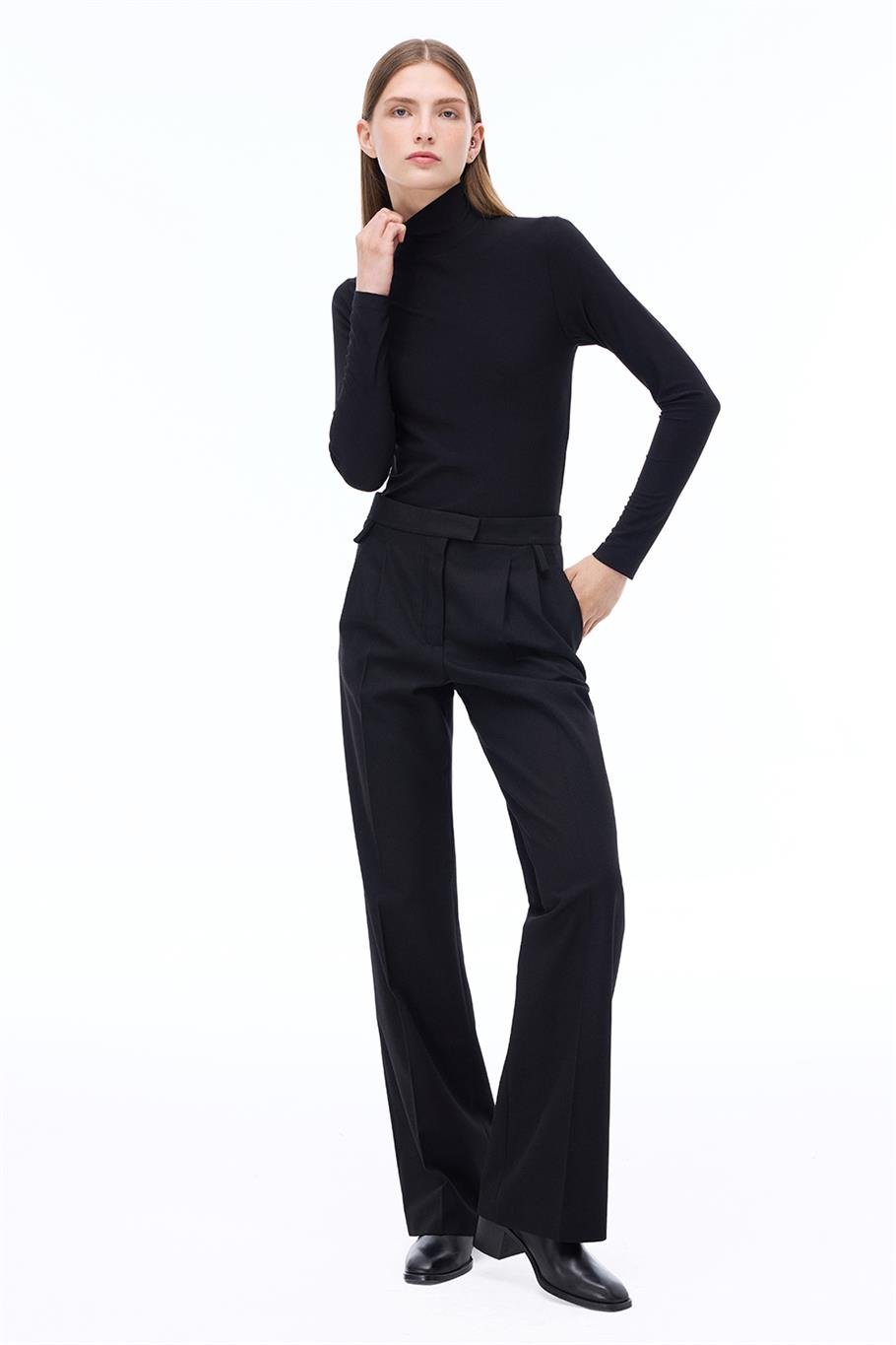 Siyah Balıkçı Yaka Slim Fit Triko Kazak